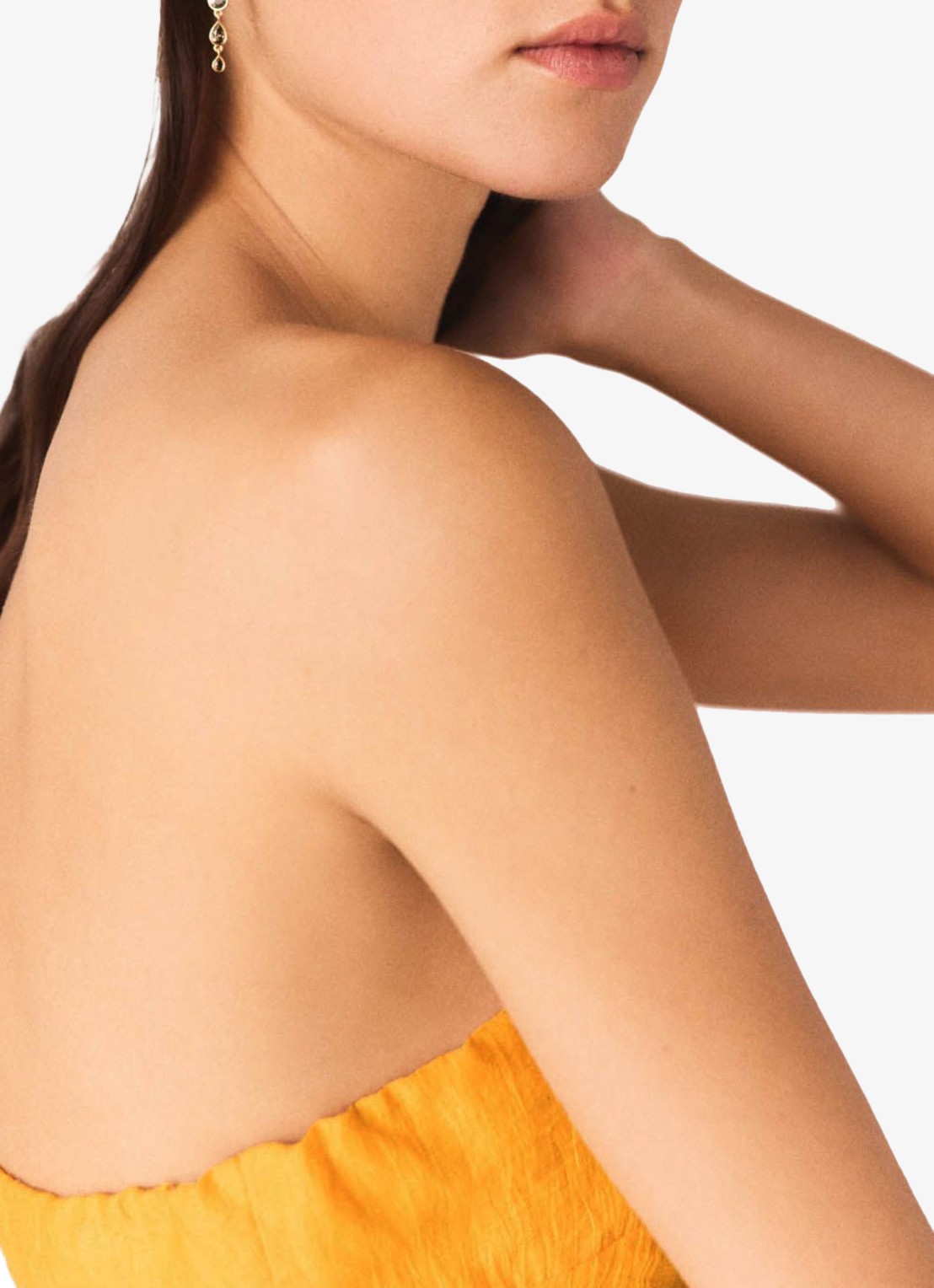 Maje Midi jurk in linnenblend met cut-out detail - detail 7 okergeel