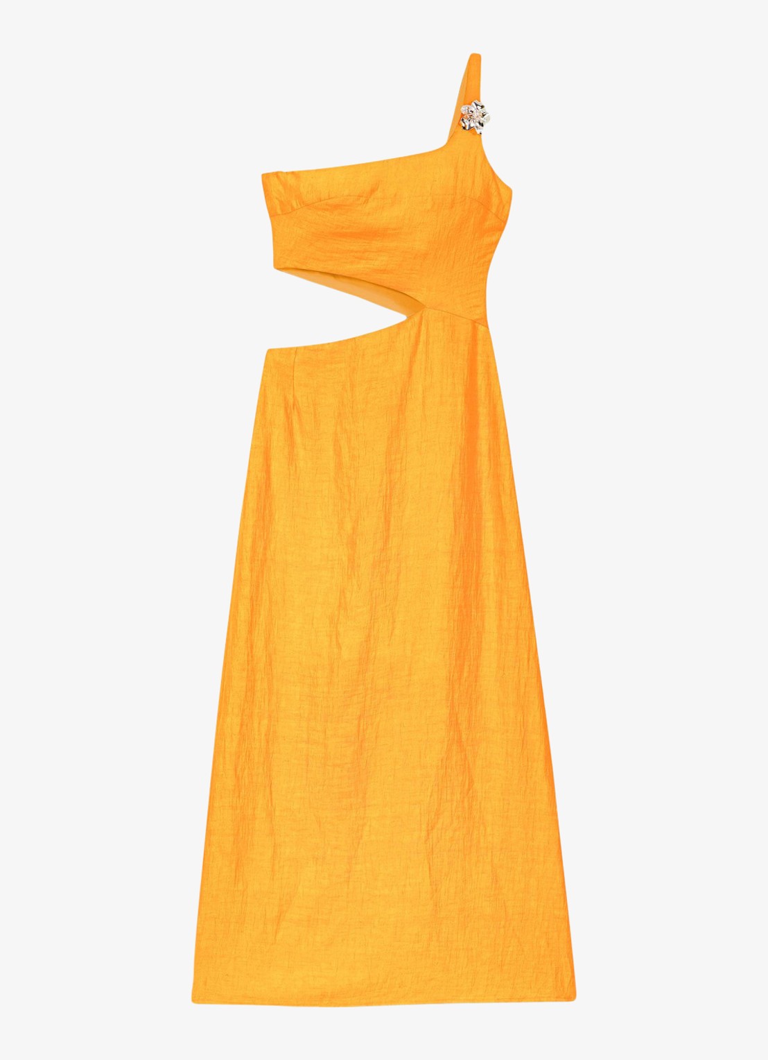 Maje Midi jurk in linnenblend met cut-out detail - voorkant okergeel