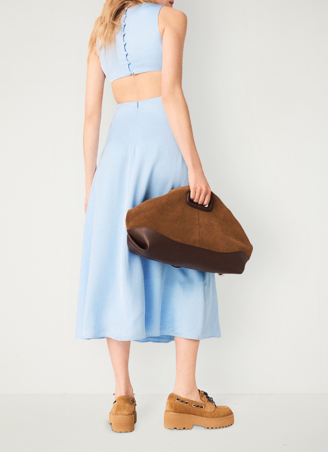 Maje Midi jurk met cut-out detail - achterkant 8 lichtblauw