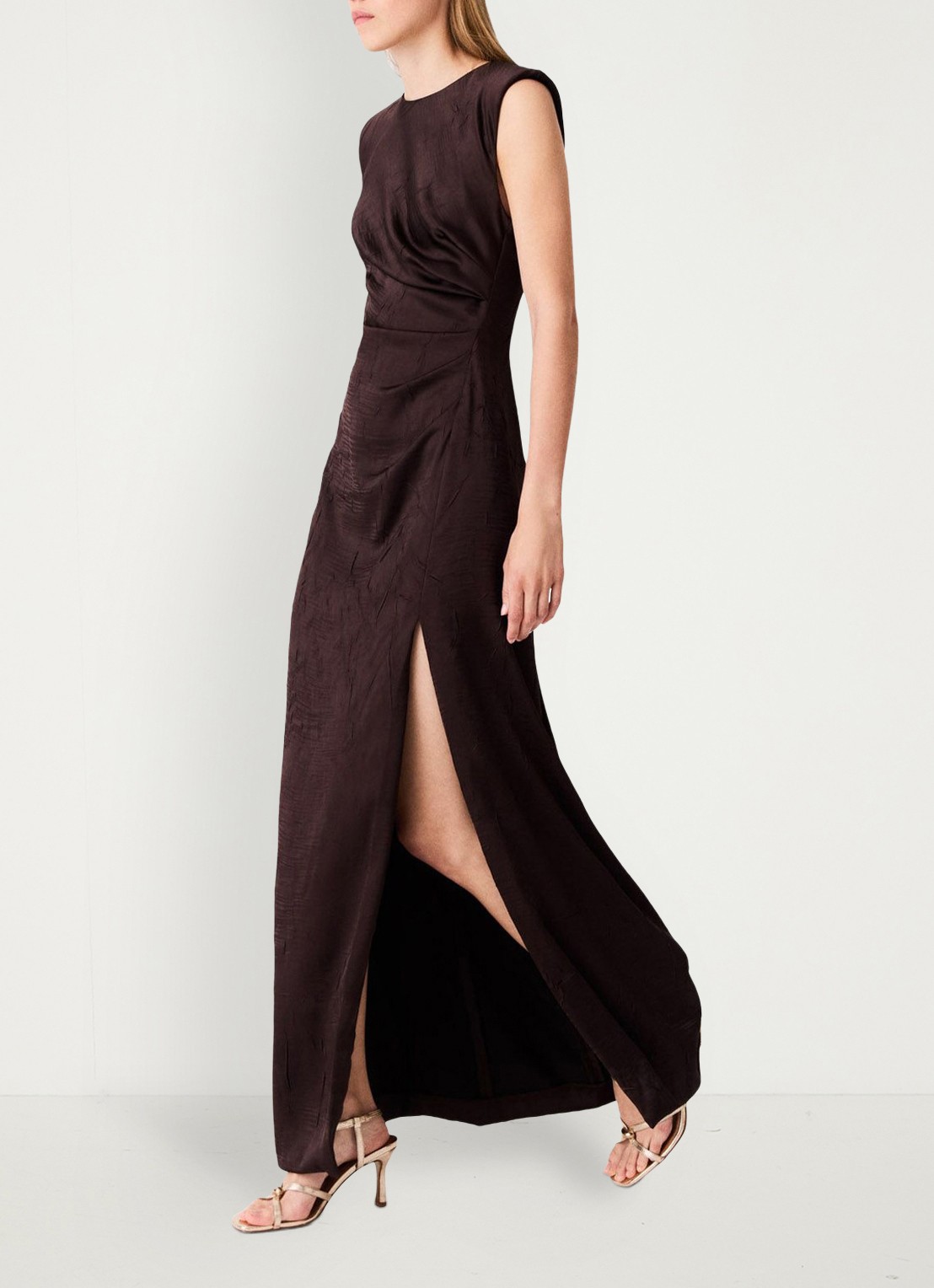 Maje Midi jurk met gedrapeerd detail - detail 2 brown / bruin