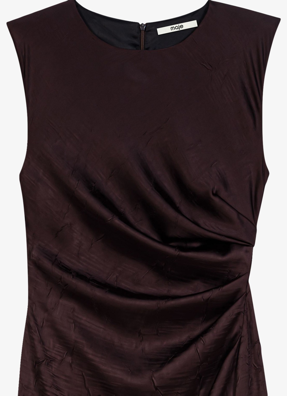 Maje Midi jurk met gedrapeerd detail - detail 2 brown / bruin
