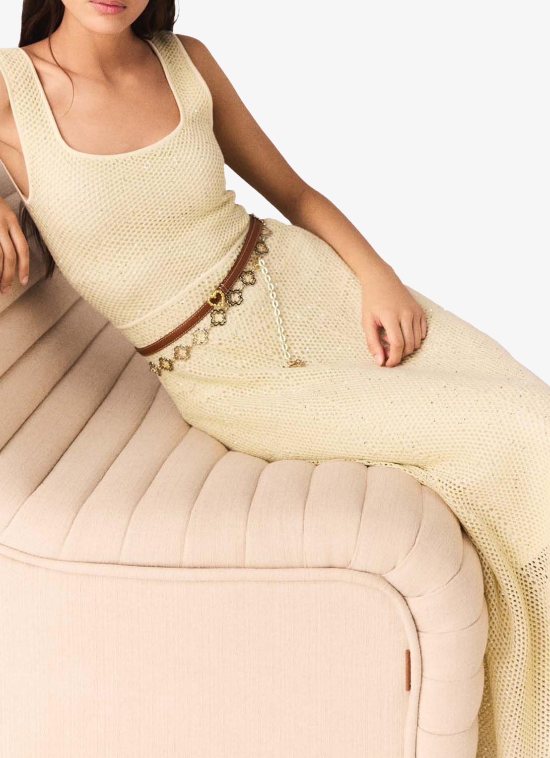 Maje Midi jurk met pailletten - detail 2 geel