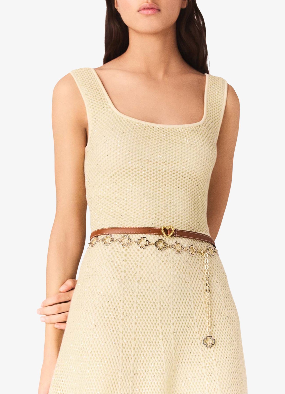 Maje Midi jurk met pailletten - detail 4 geel