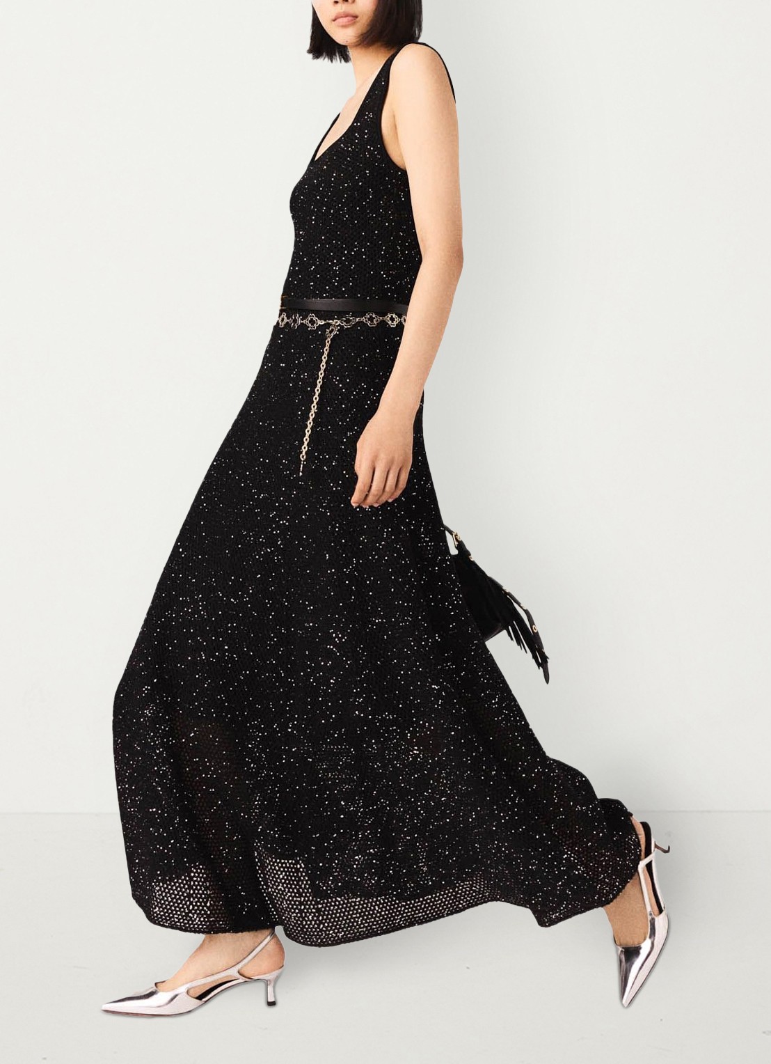 Maje Midi jurk met pailletten - detail 4 zwart