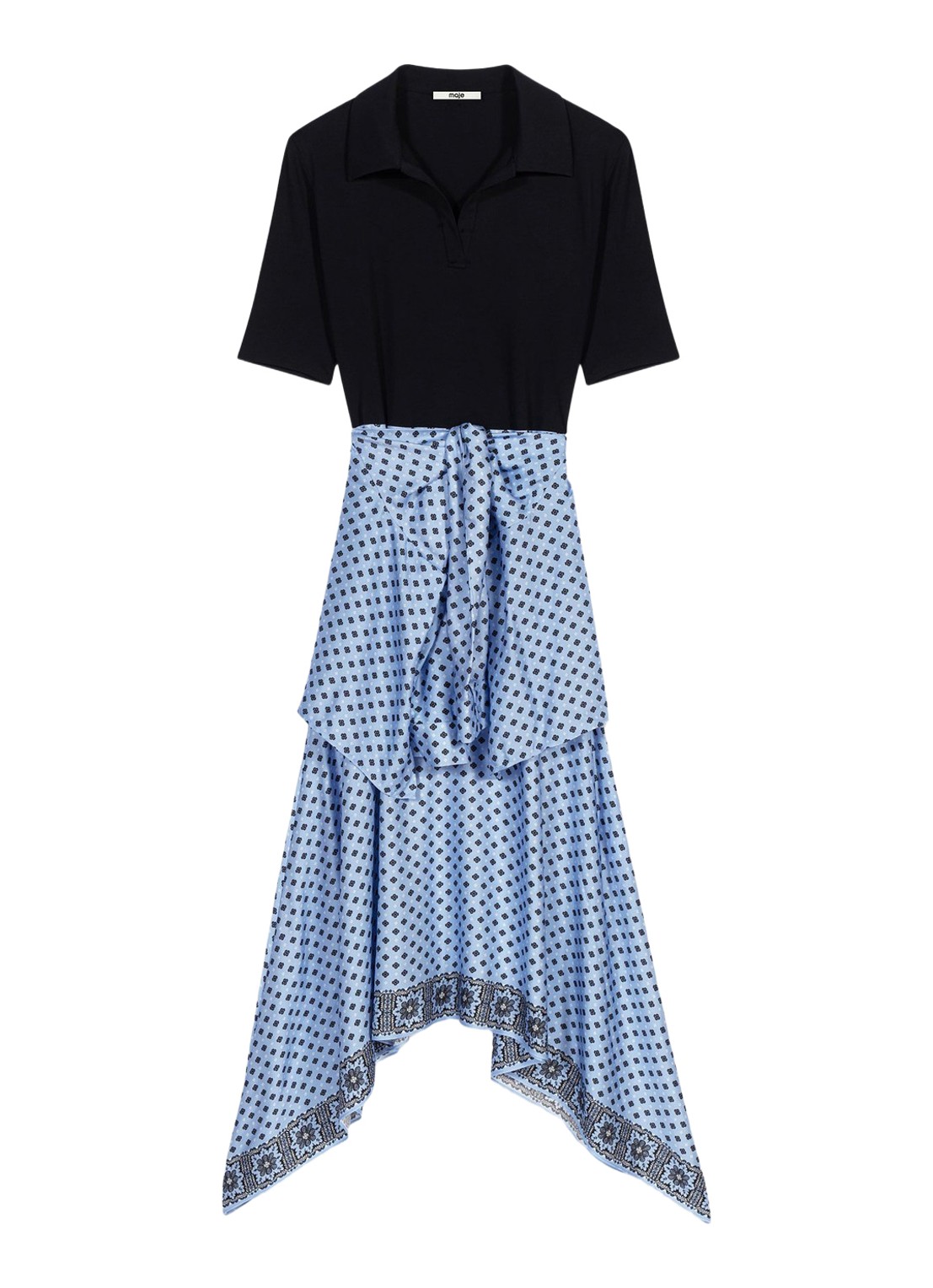 Maje Midi jurk met print - voorkant lichtblauw