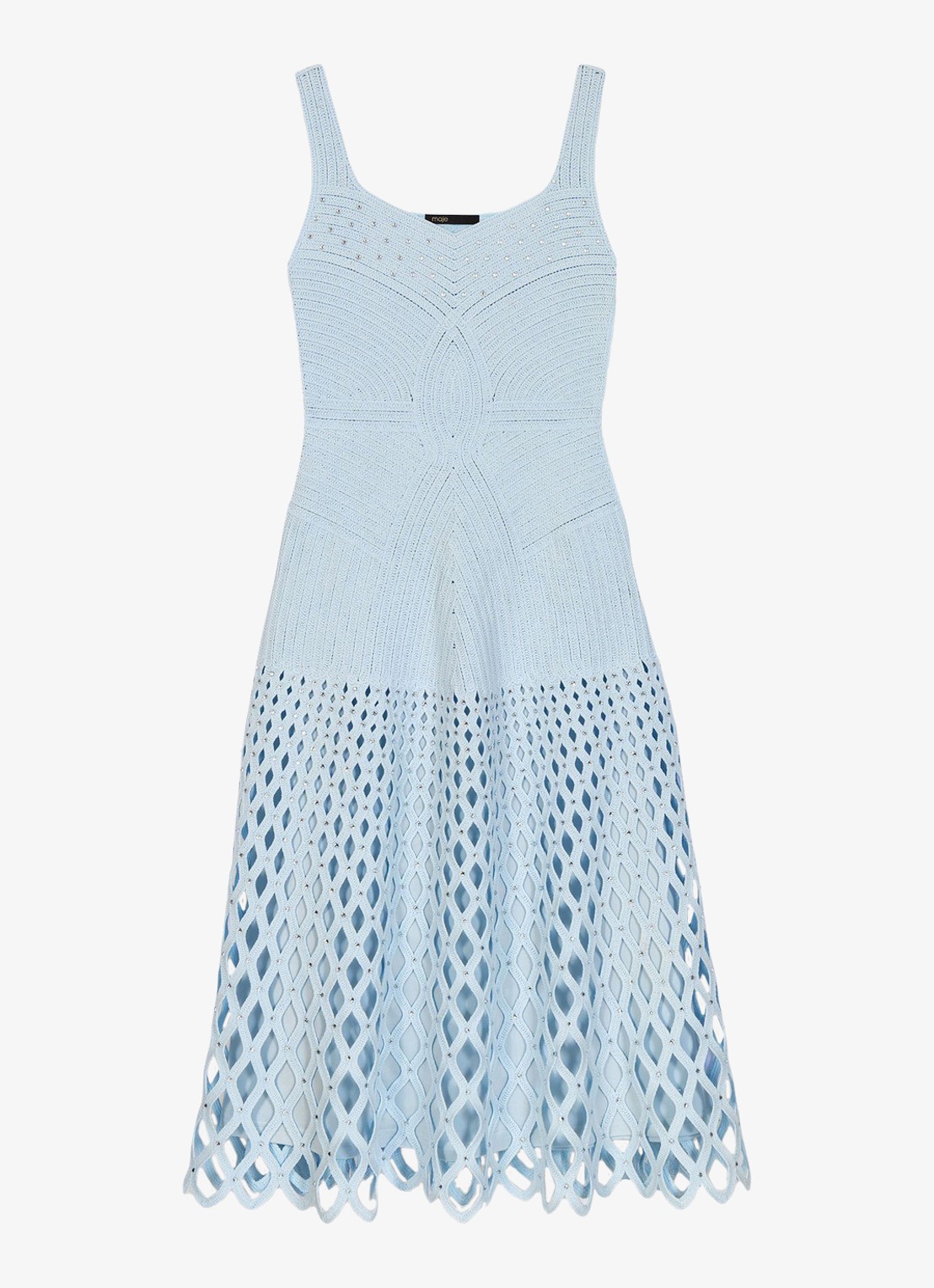 Maje Midi jurk met strass en opengewerkt detail - voorkant 5 lichtblauw