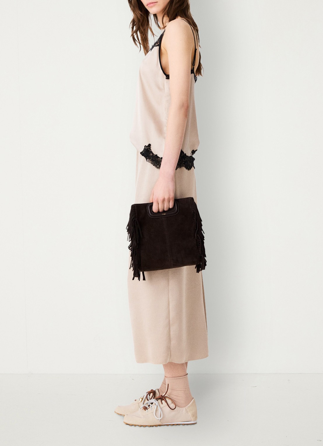 Maje Midi-rok met elastische taille - detail 5 beige / beige