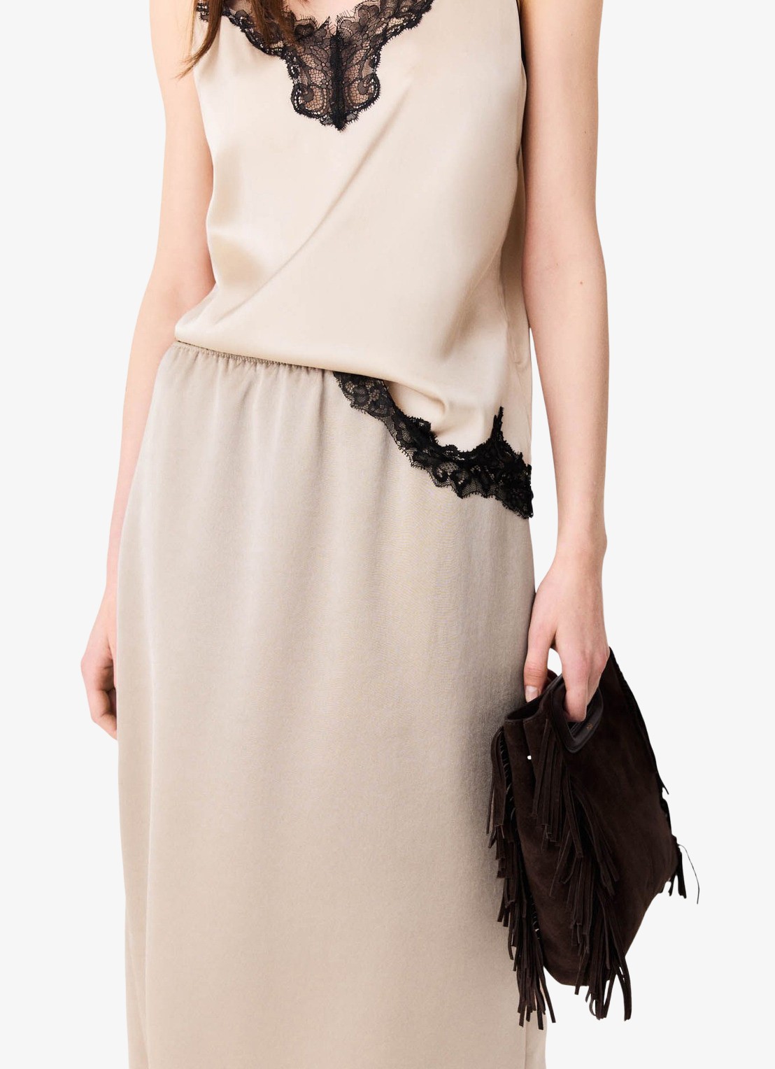Maje Midi-rok met elastische taille - detail 6 beige / beige