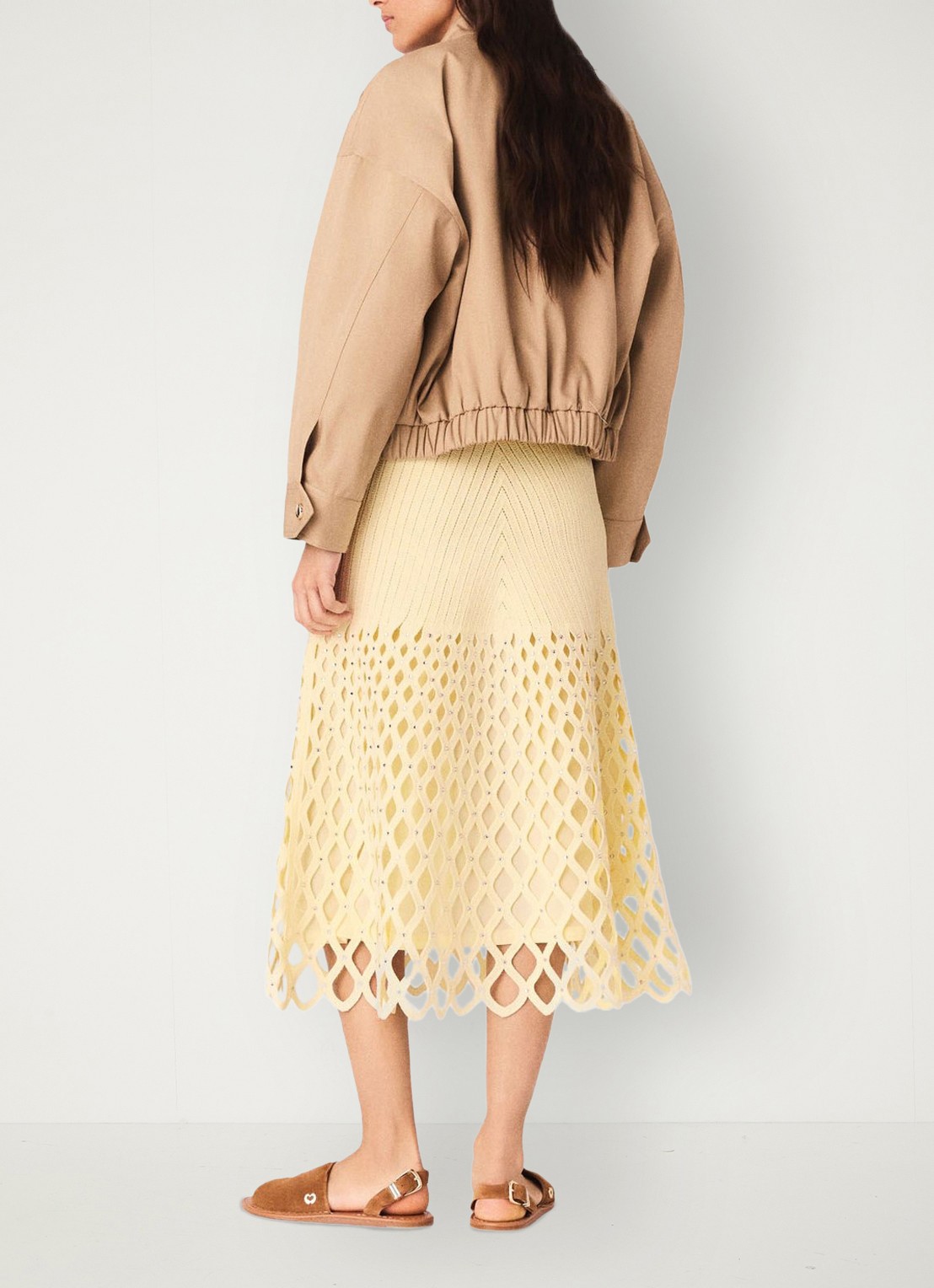 Maje Midi rok met opengewerkt detail en strass - achterkant 5 geel
