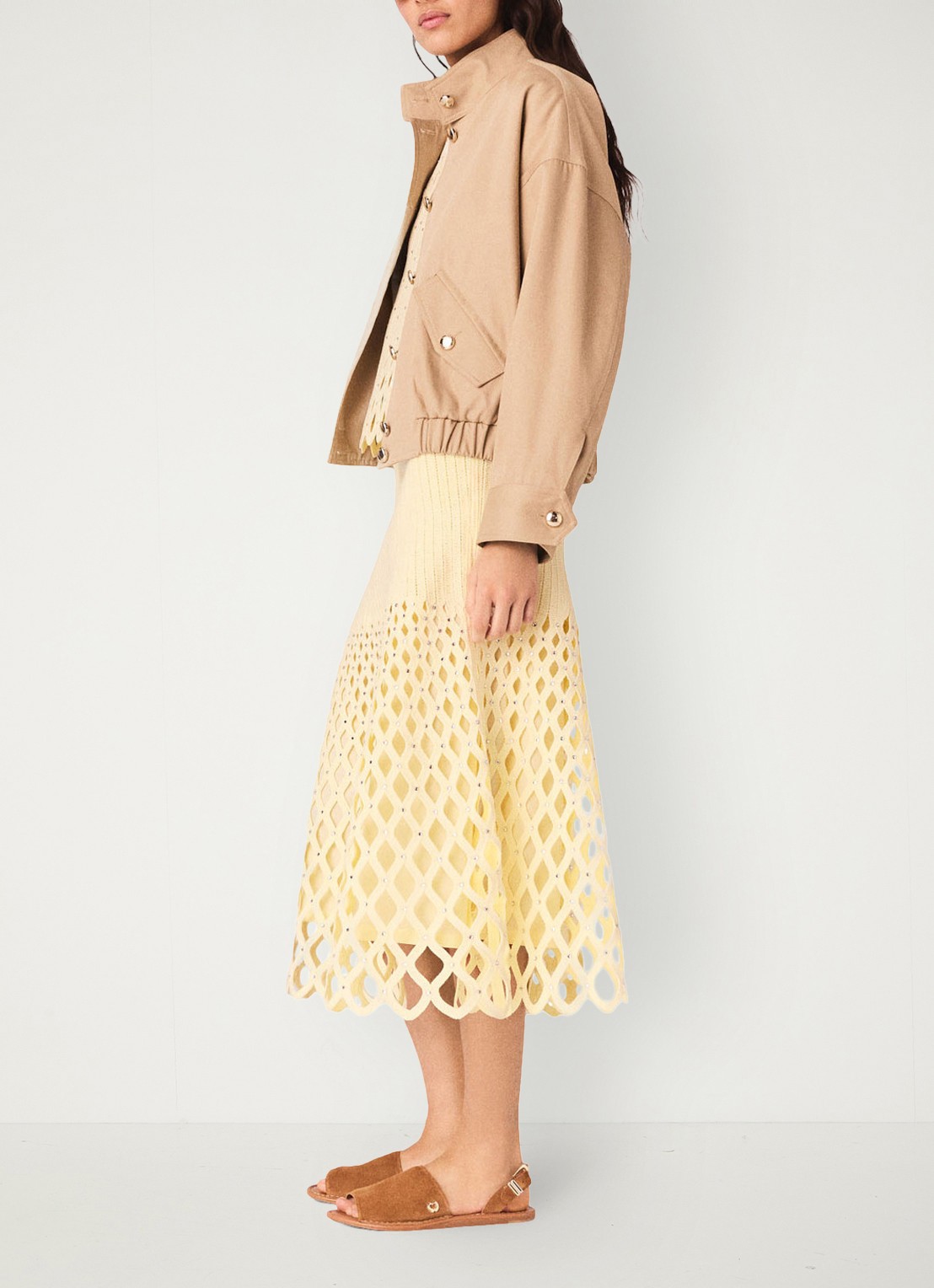Maje Midi rok met opengewerkt detail en strass - detail 4 geel