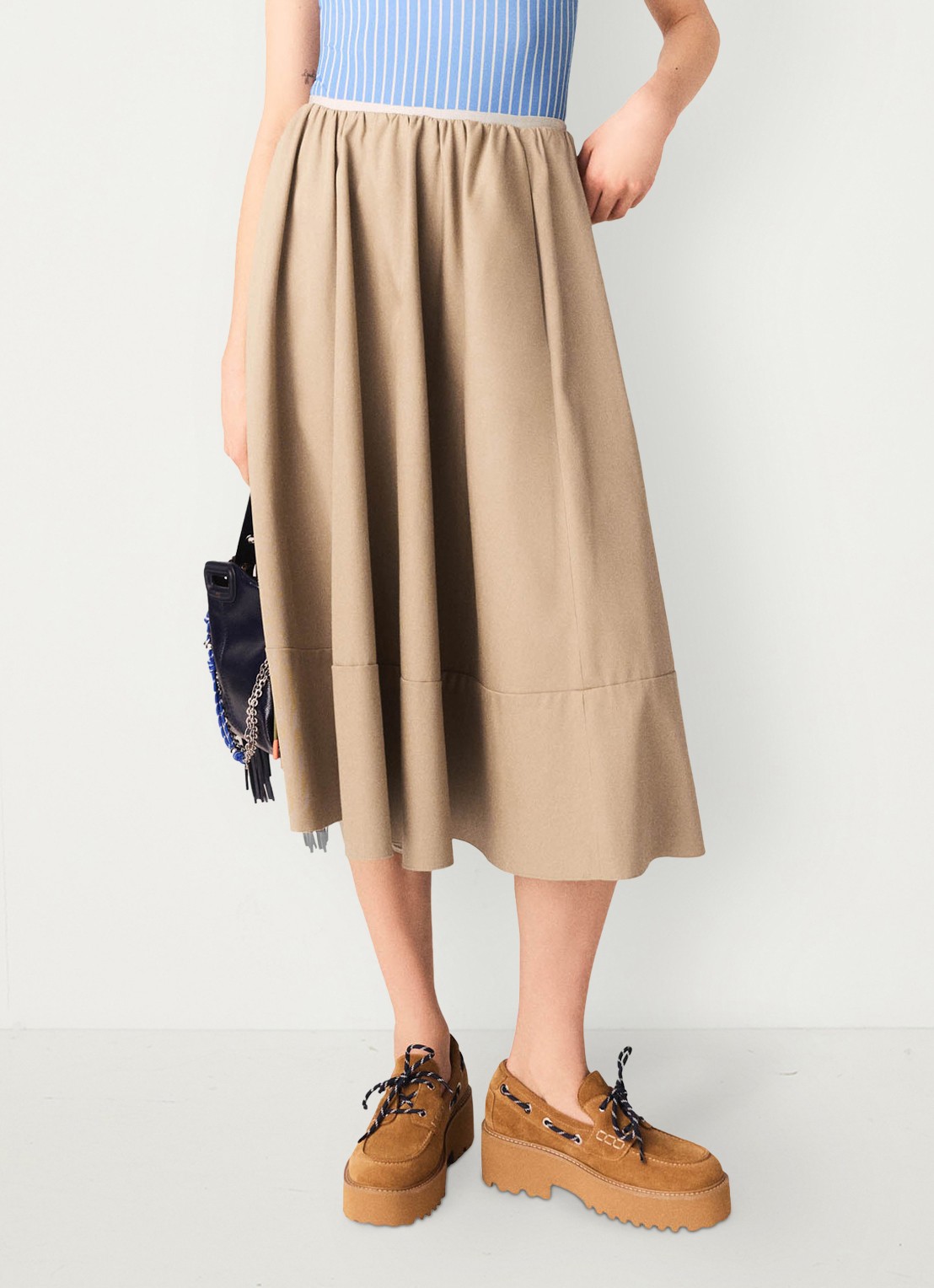 Maje Midi rok met plooien en steekzakken - detail beige