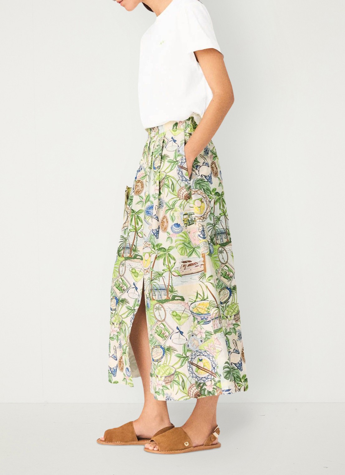 Maje Midi rok met print en steekzakken - detail 2 groen