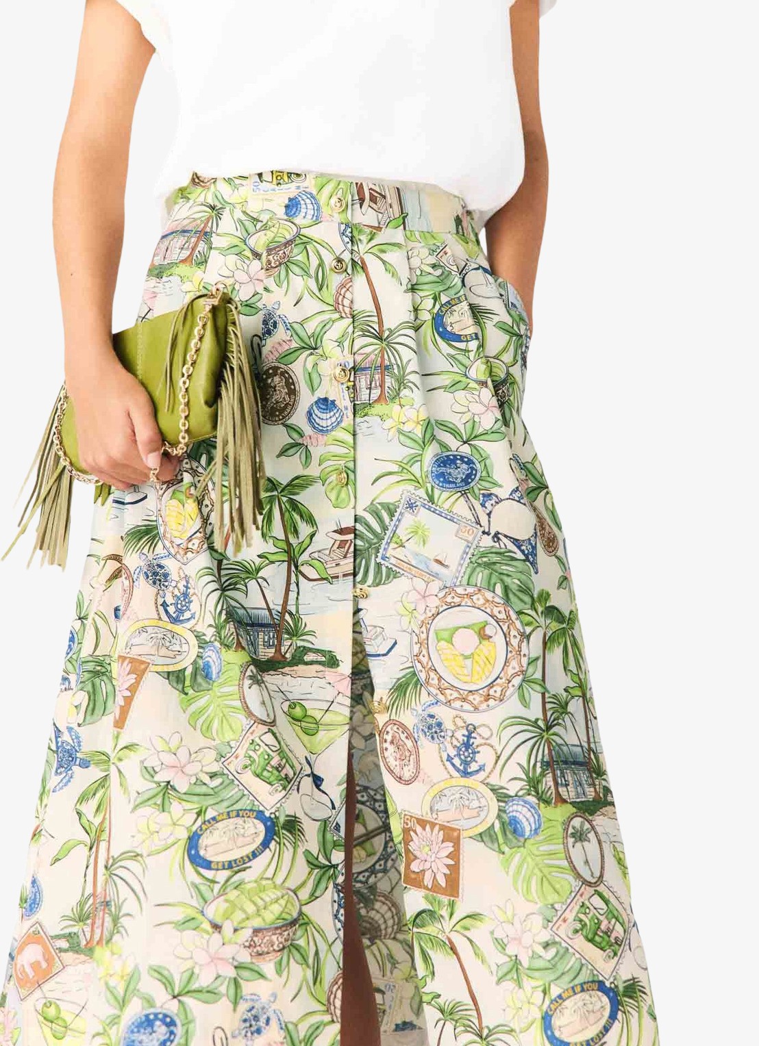Maje Midi rok met print en steekzakken - detail 4 groen