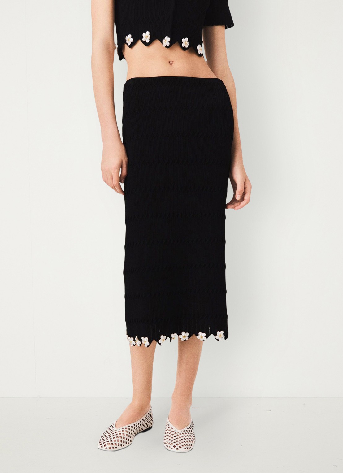 Maje Midi rok met sierknopen - detail 4 zwart