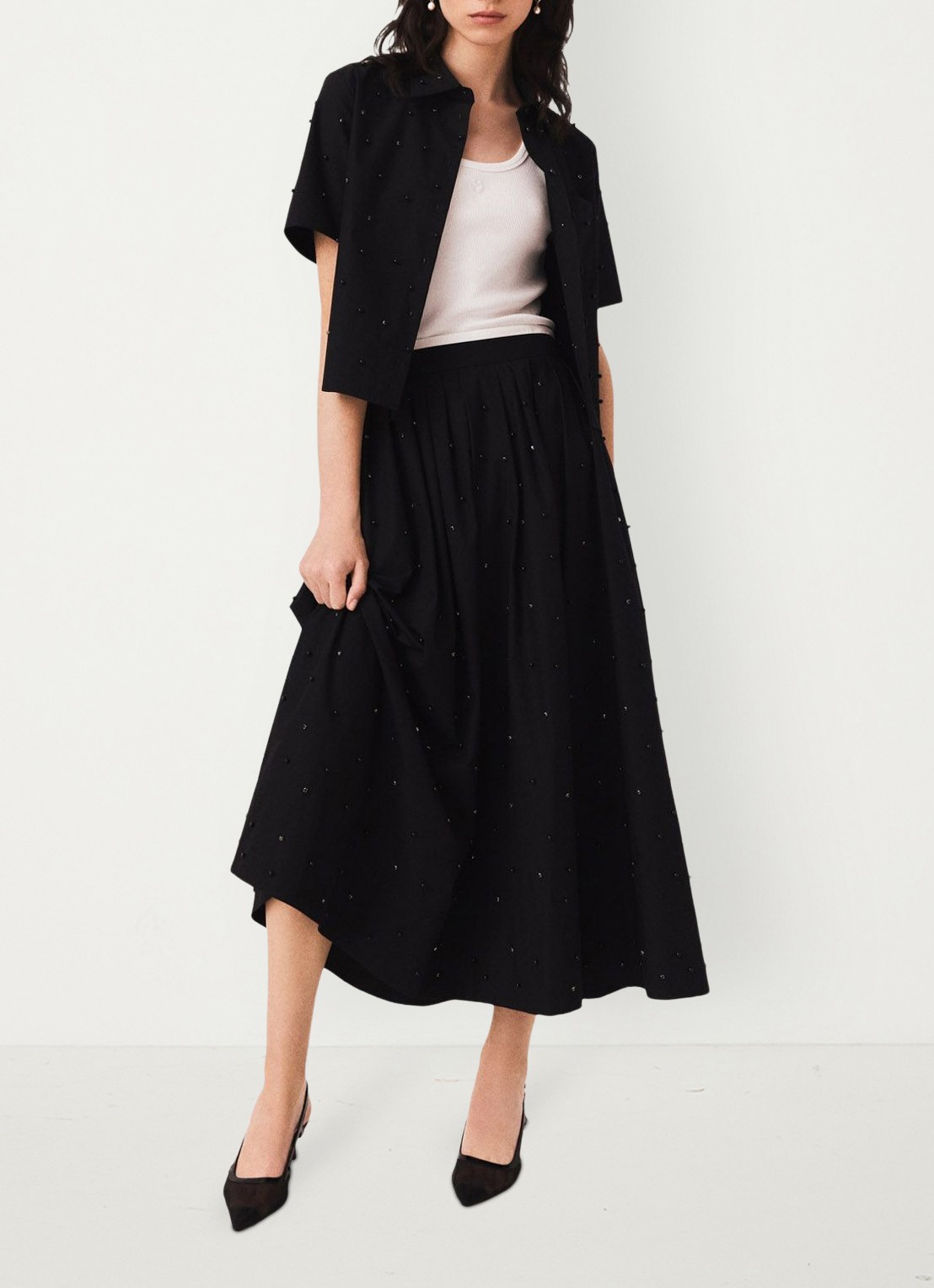 Maje Midi rok met strass en steekzakken - detail 4 zwart