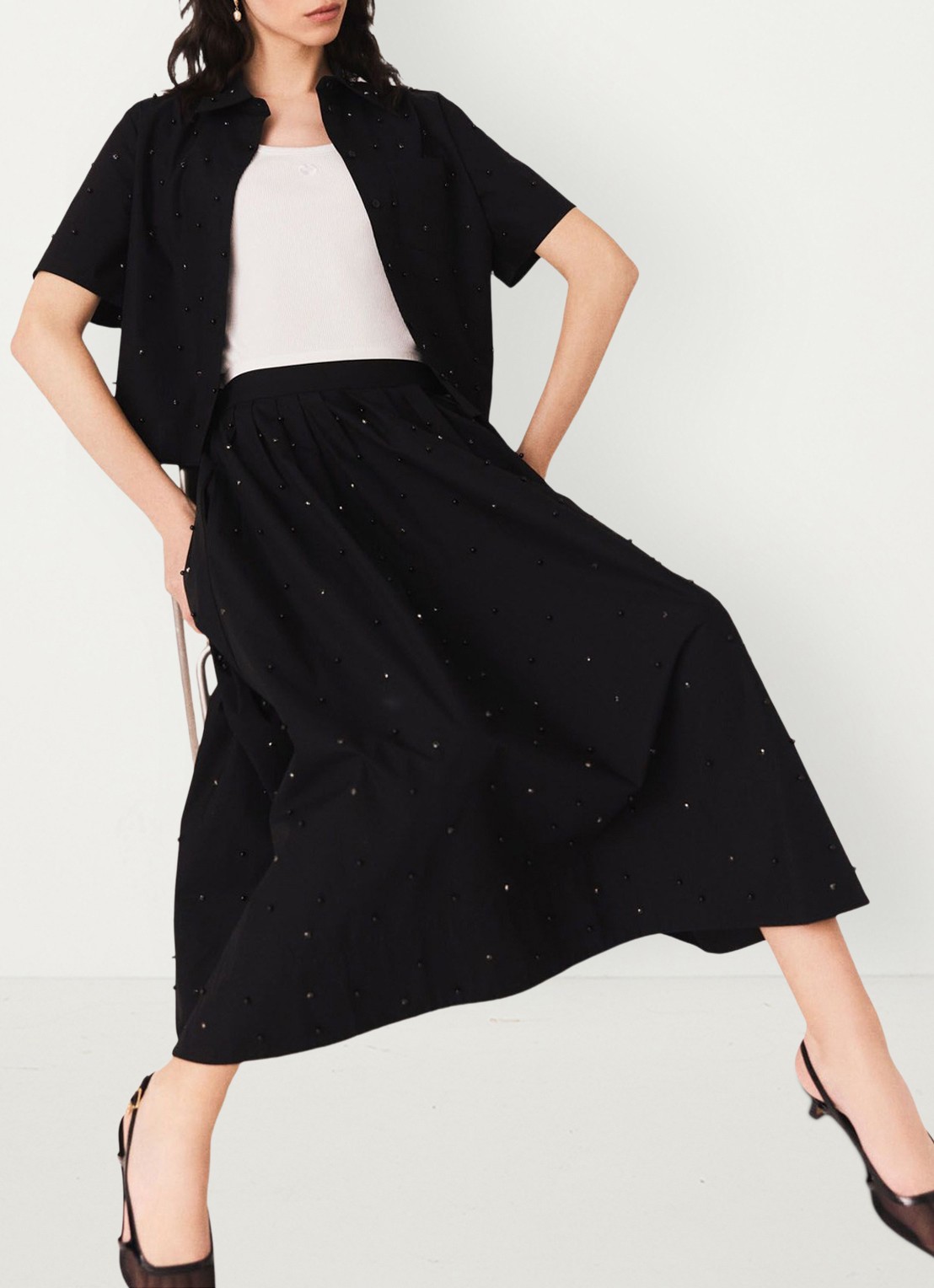 Maje Midi rok met strass en steekzakken - detail 6 zwart