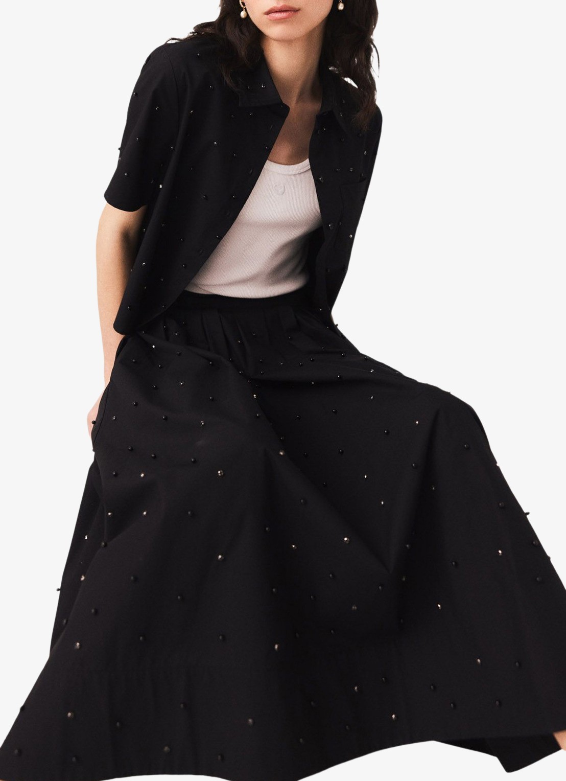 Maje Midi rok met strass en steekzakken - detail 7 zwart