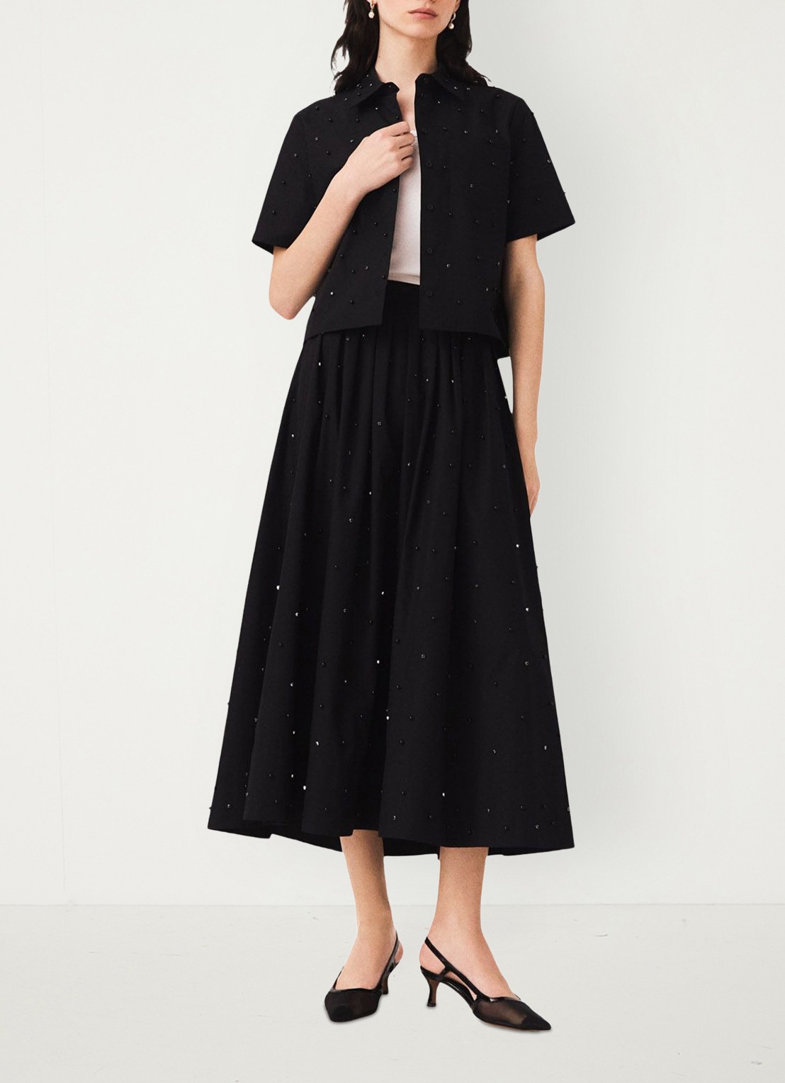 Maje Midi rok met strass en steekzakken - voorkant 3 zwart