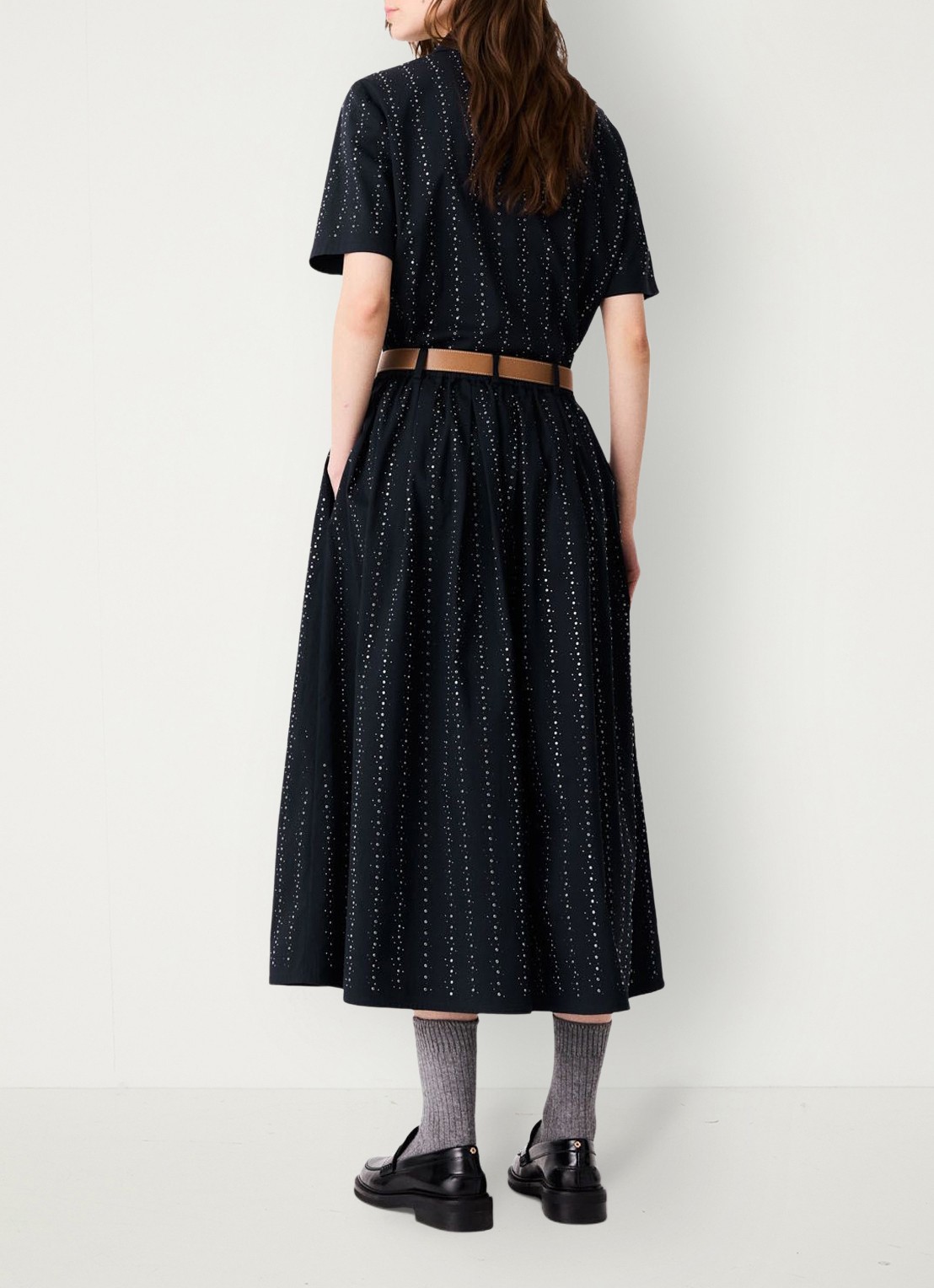 Maje midi-rok met strassdetails en afneembare strikceintuur - achterkant 8 donkerblauw