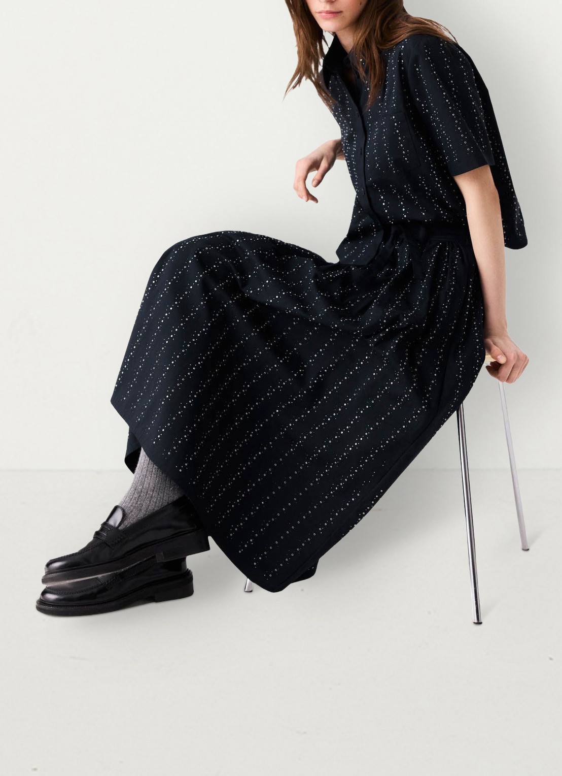 Maje midi-rok met strassdetails en afneembare strikceintuur - detail 3 donkerblauw