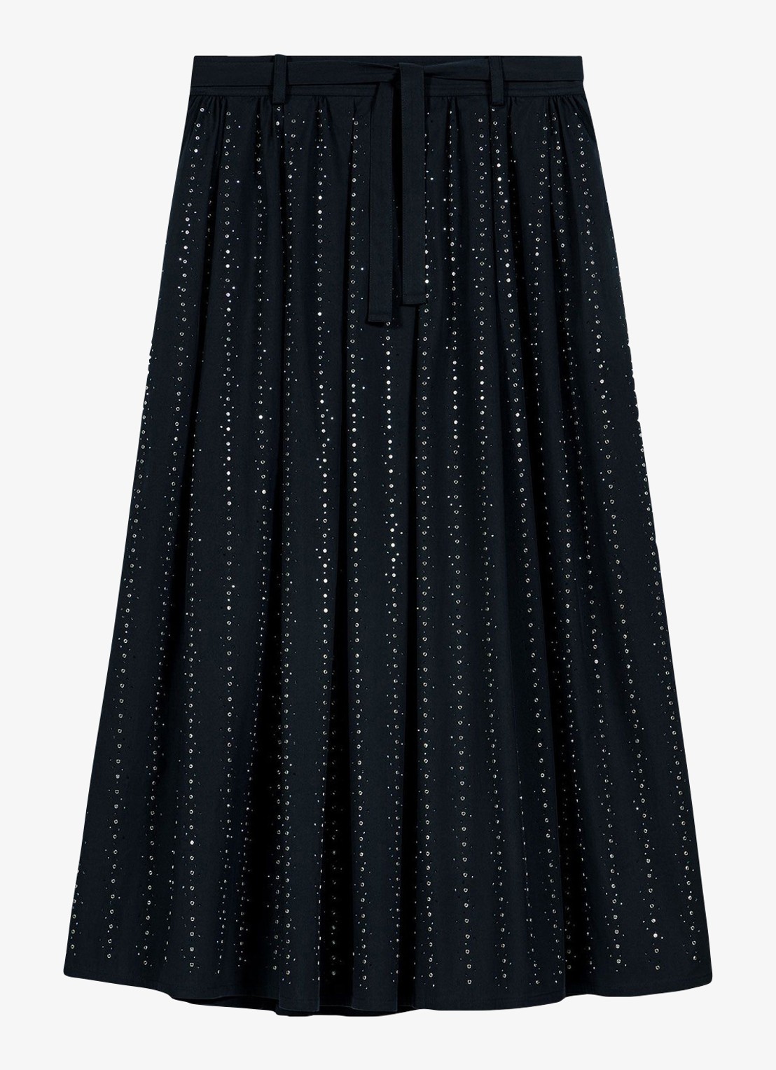 Maje midi-rok met strassdetails en afneembare strikceintuur - voorkant 6 donkerblauw