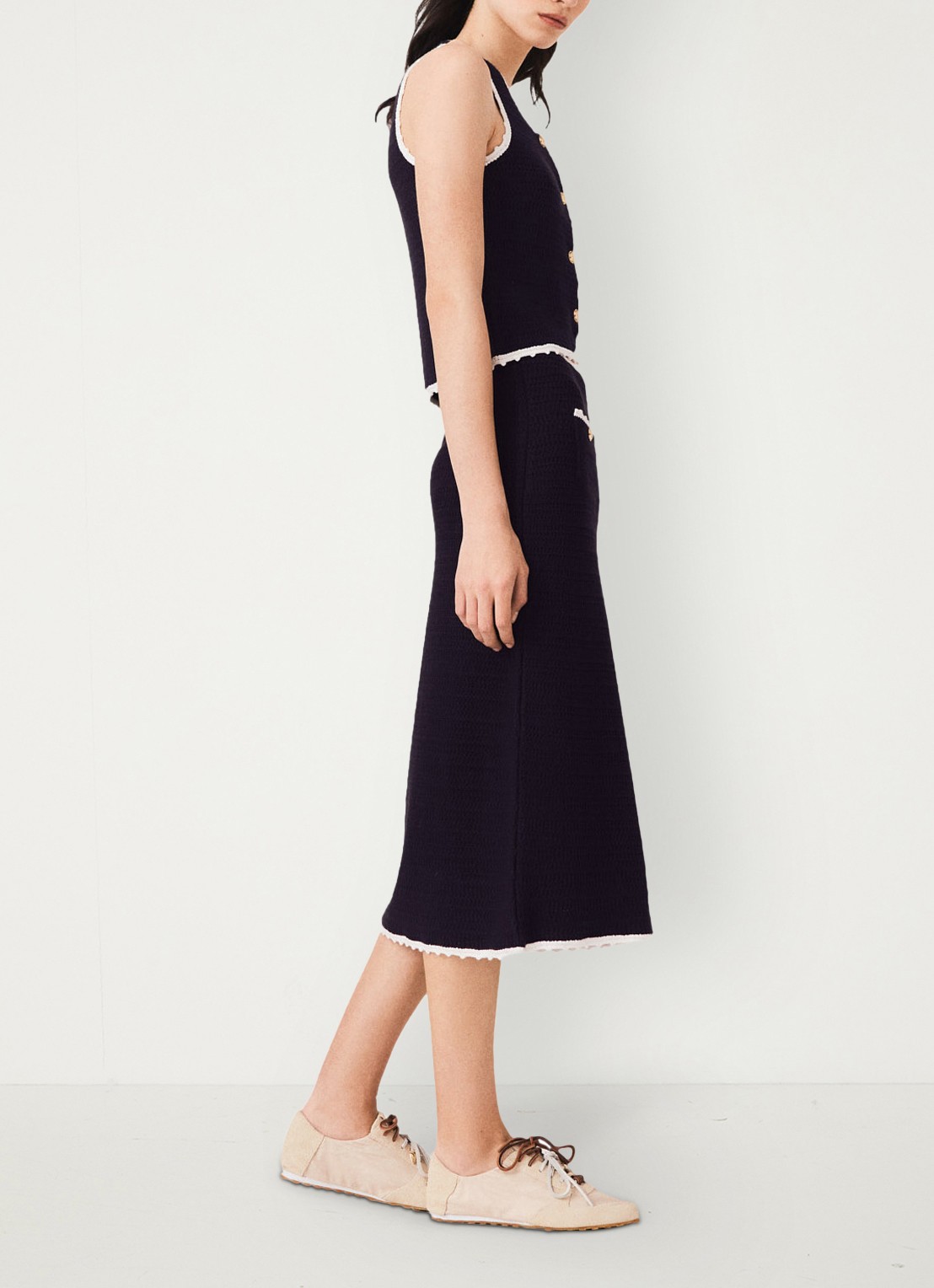 Maje Midi rok van crochet - detail 5 donkerblauw
