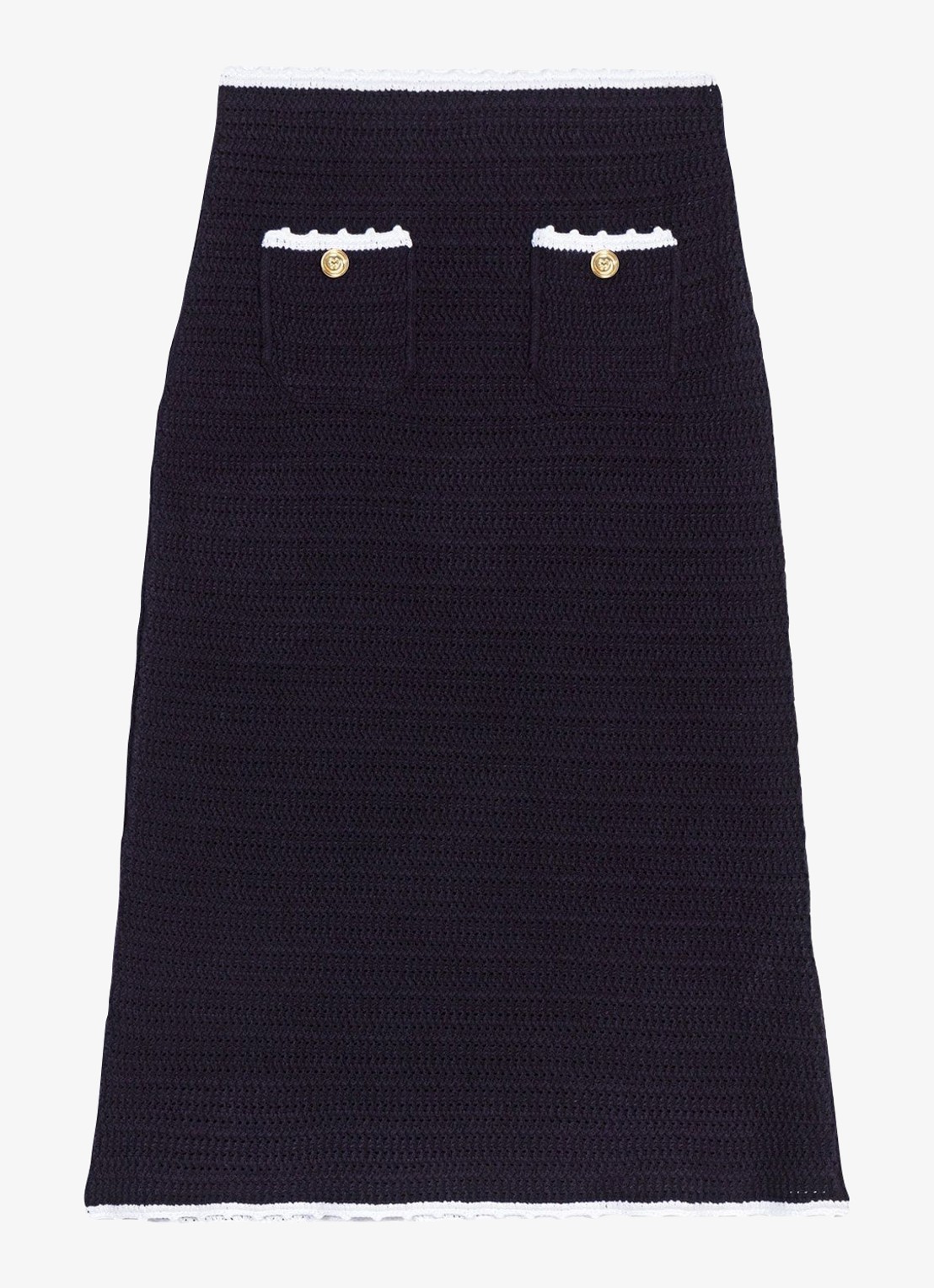 Maje Midi rok van crochet - voorkant 2 donkerblauw
