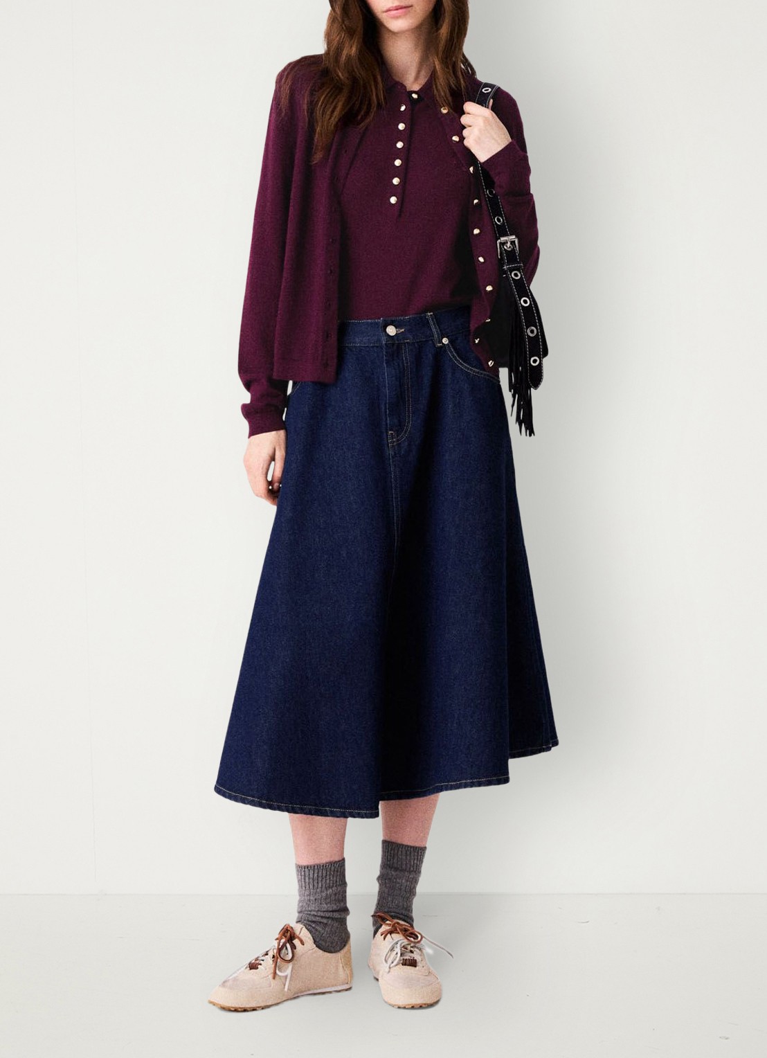 Maje Midi rok van denim - voorkant 8 donkerblauw