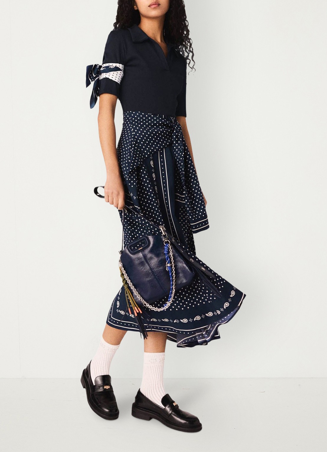 Maje Midi tuniekjurk met polokraag - detail 5 donkerblauw