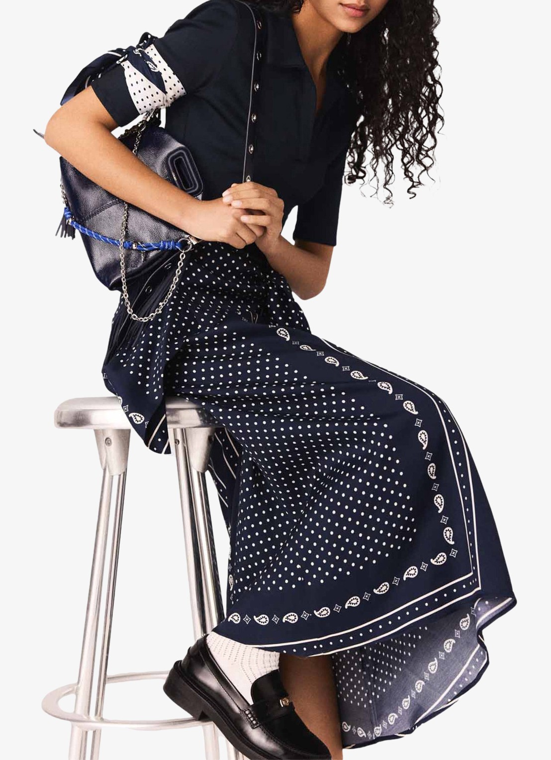 Maje Midi tuniekjurk met polokraag - detail 7 donkerblauw