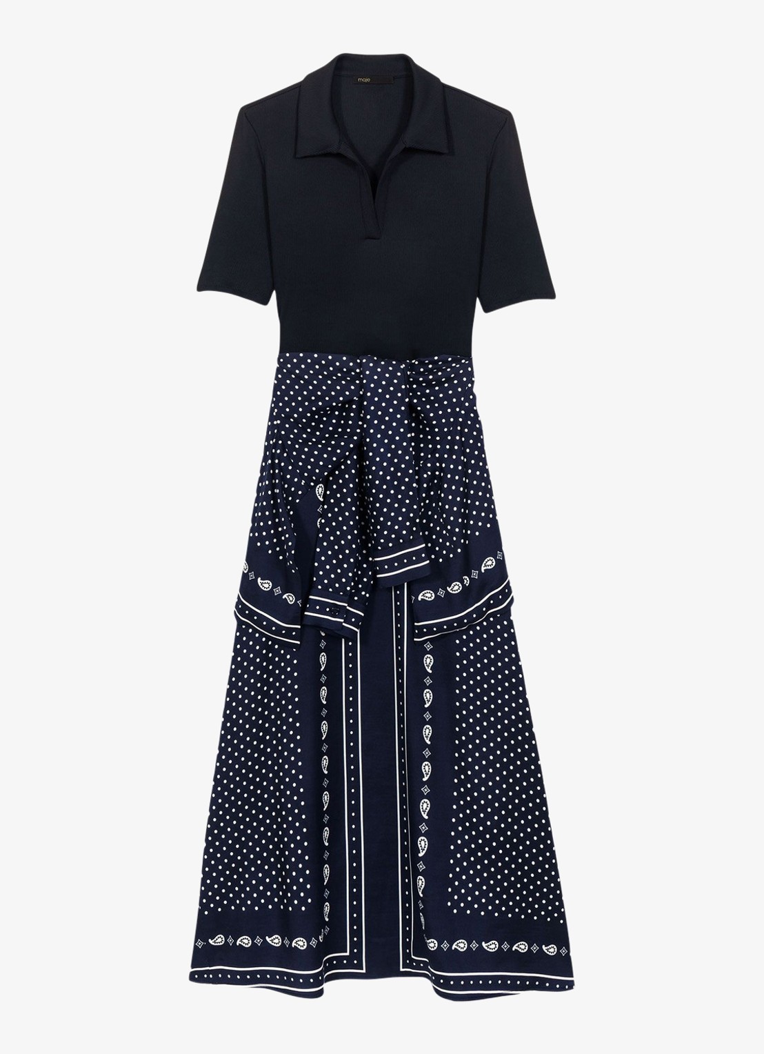 Maje Midi tuniekjurk met polokraag - voorkant donkerblauw