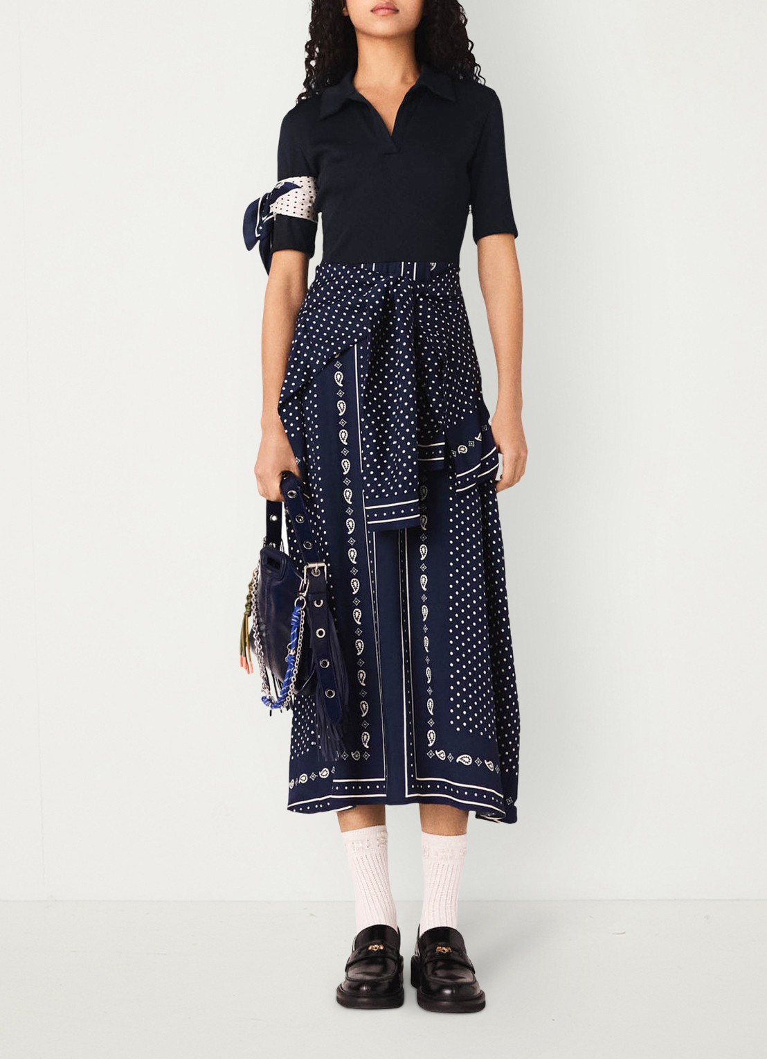 Maje Midi tuniekjurk met polokraag - voorkant 2 donkerblauw