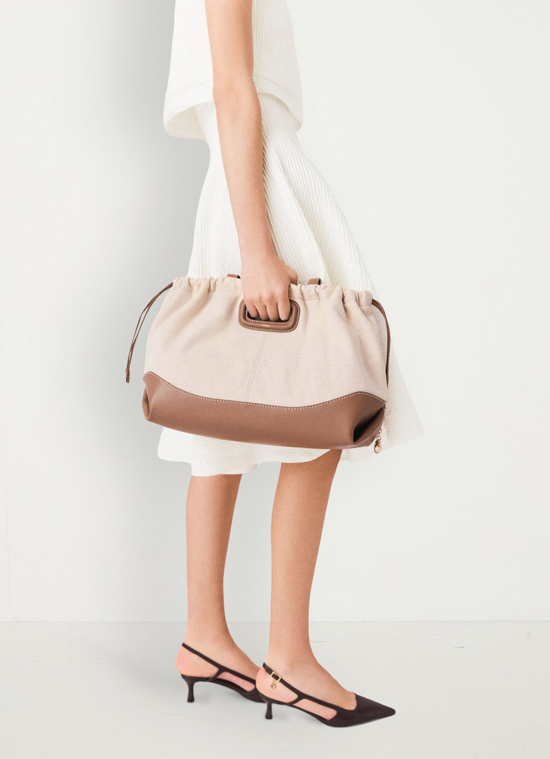 Maje Milpli tote bag van canvas en leer - detail 3 moca / wit