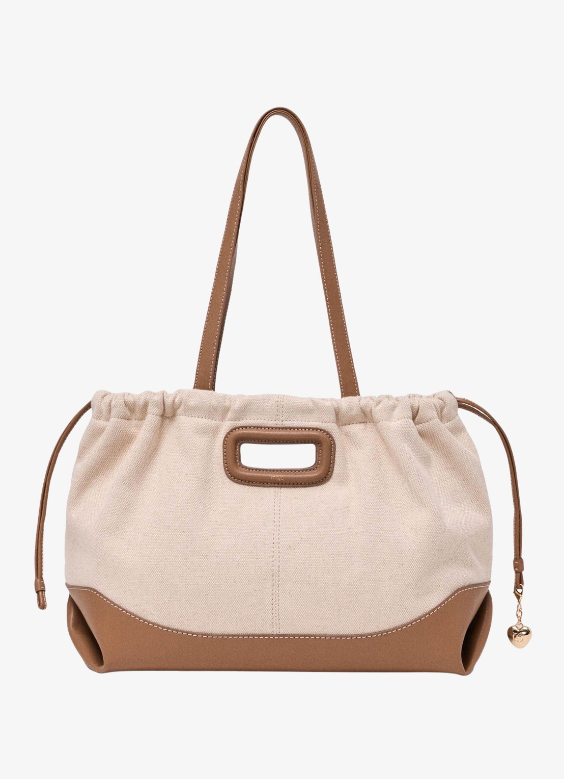 Maje Milpli tote bag van canvas en leer - voorkant moca / wit