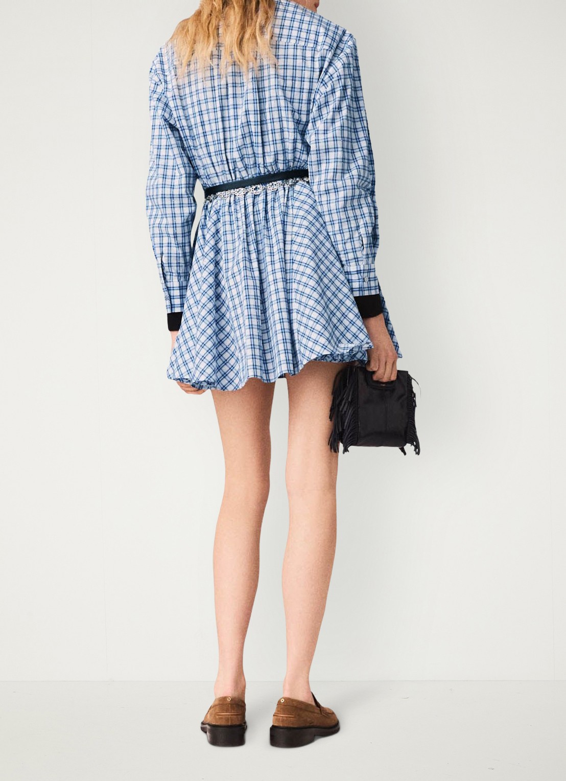 Maje Mini blousejurk met strass en ruitdessin - achterkant blauw