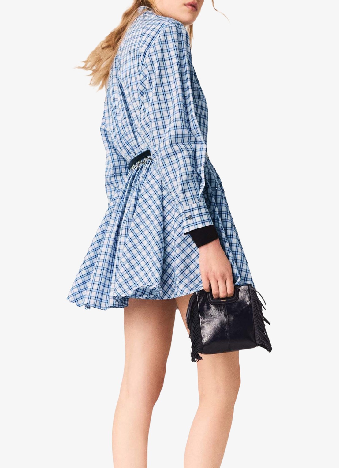Maje Mini blousejurk met strass en ruitdessin - detail 5 blauw