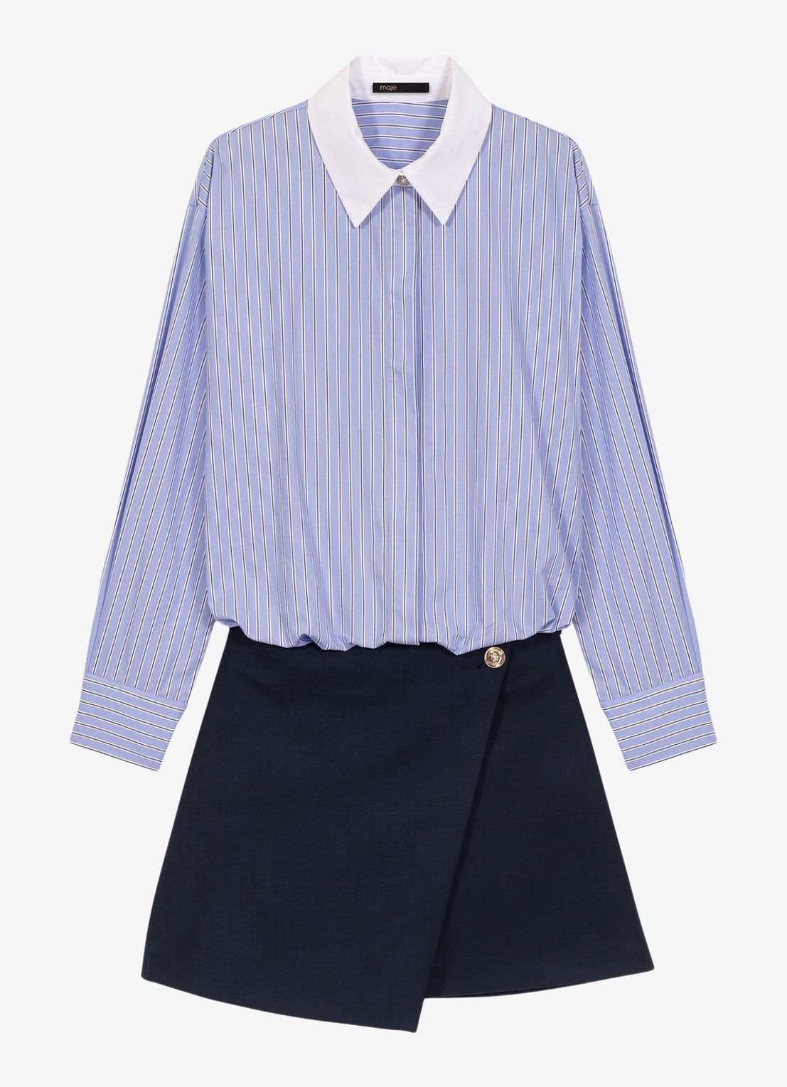 Maje Mini blousejurk met streepprint - voorkant 7 blauw