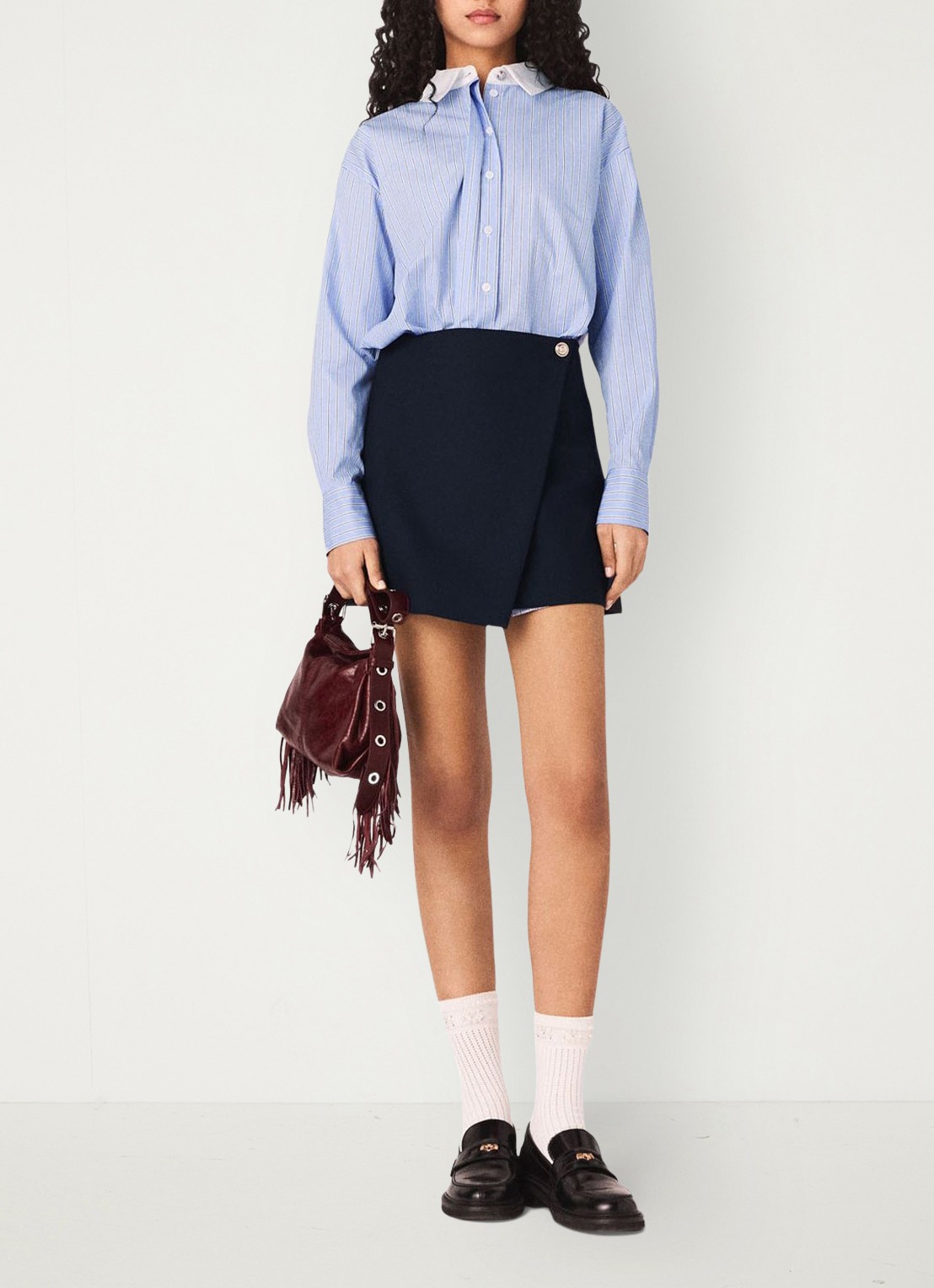 Maje Mini blousejurk met streepprint - voorkant 8 blauw