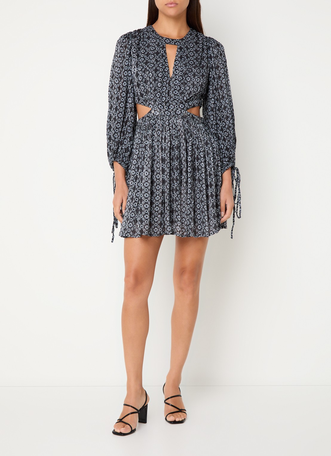 Maje Mini jurk met cut-out detail en lurex - voorkant 4 zwart