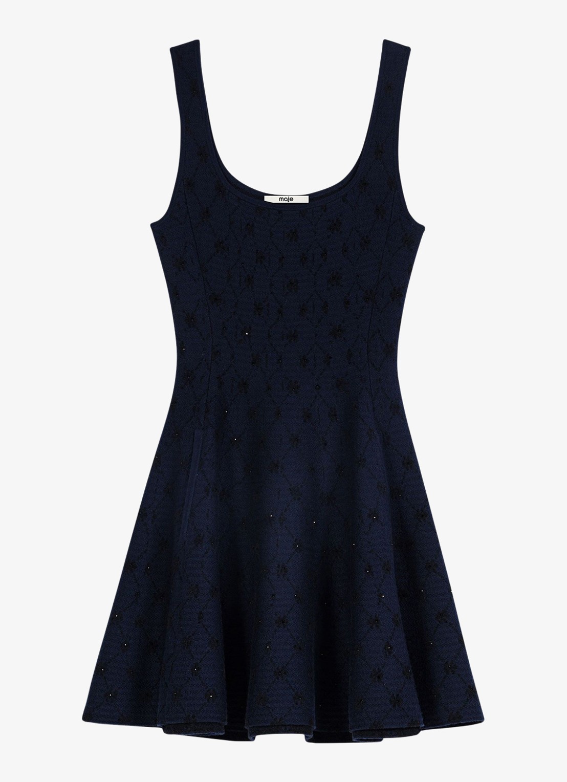 Maje Mini jurk met jacquard dessin en strass - voorkant 2 donkerblauw