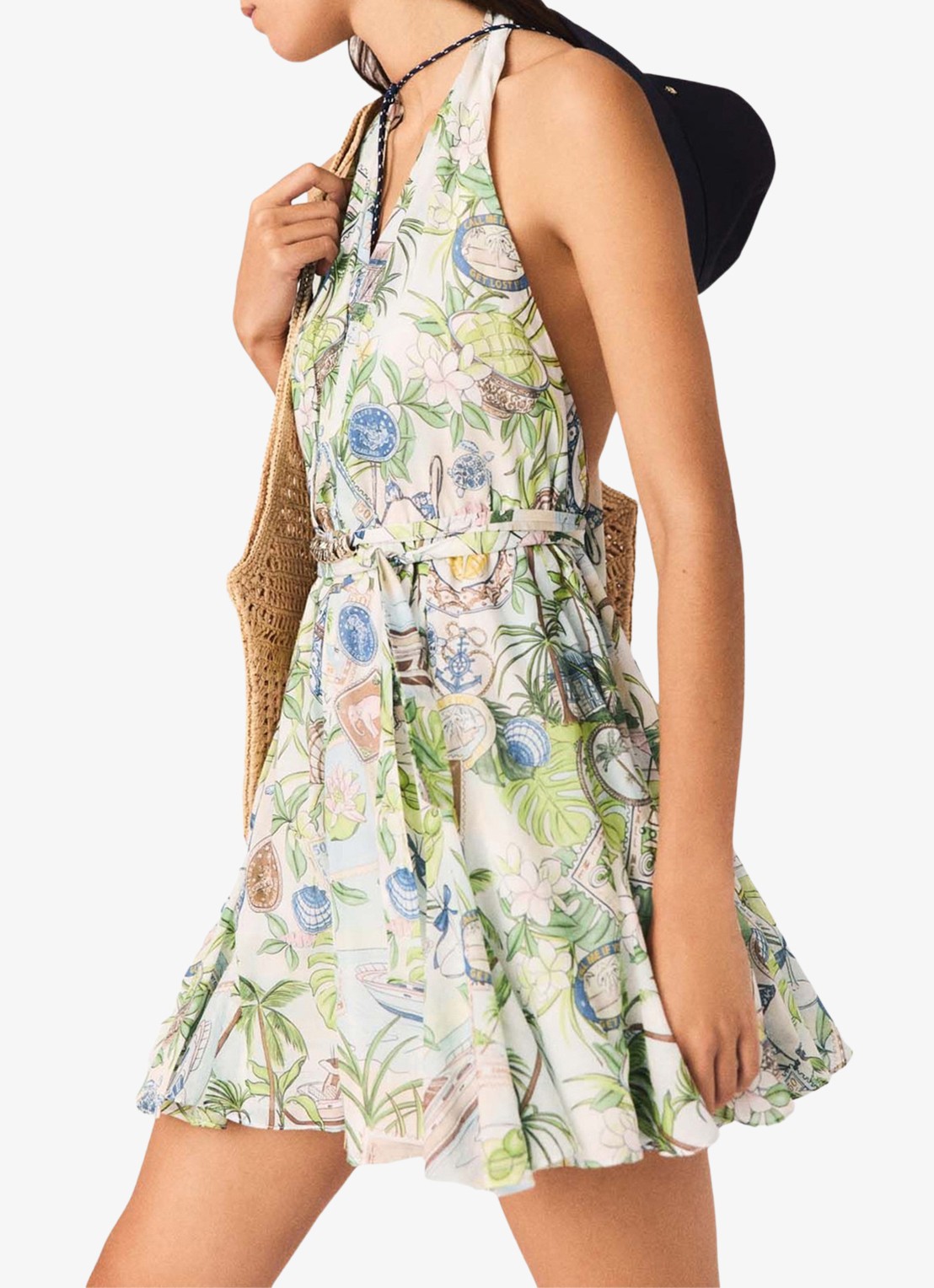 Maje Mini jurk met print en strikceintuur - detail 4 groen