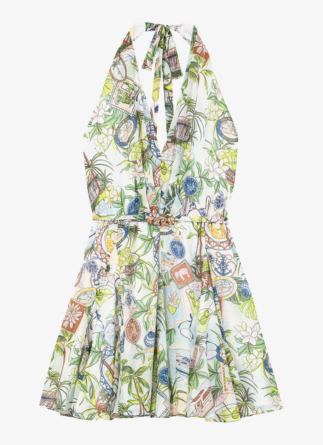 Maje Mini jurk met print en strikceintuur - voorkant 2 groen