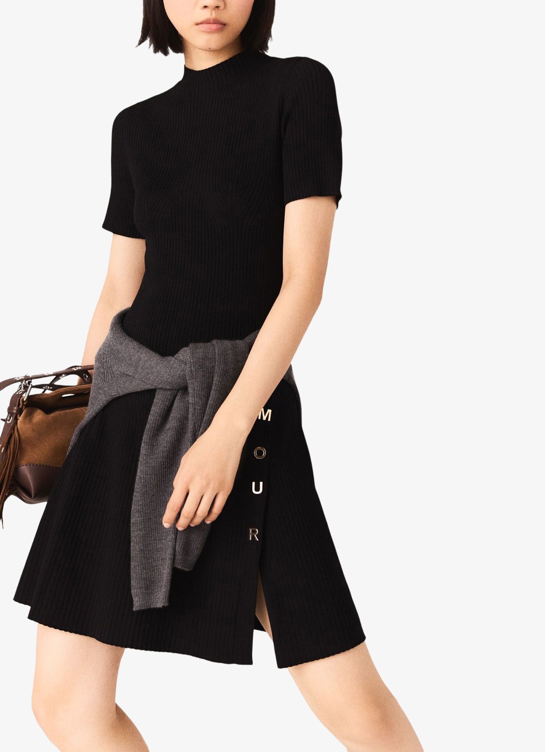 Maje Mini jurk met ribstructuur - detail 4 zwart