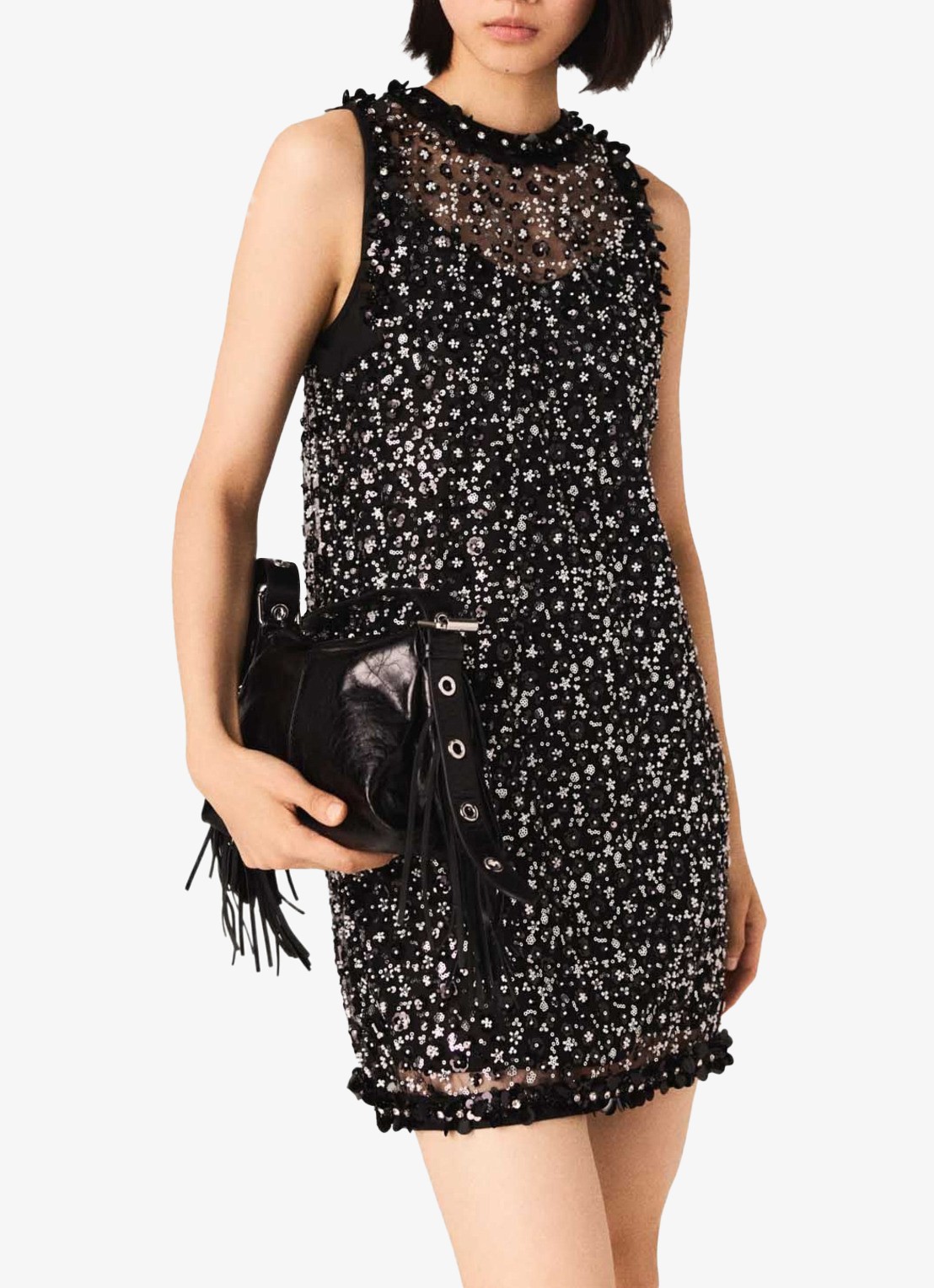 Maje Mini jurk met strass - detail zwart