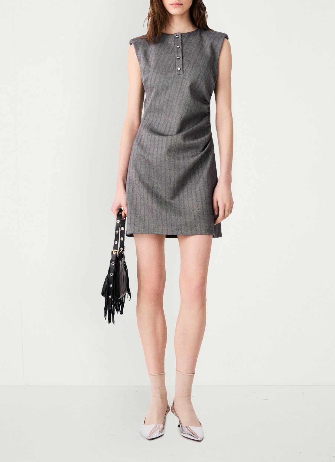 Maje Mini jurk met strass - voorkant 8 grijs