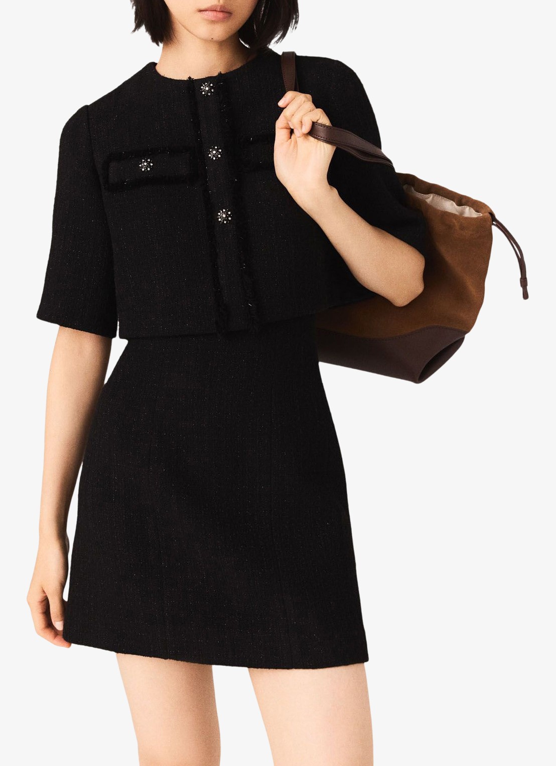 Maje Mini jurk met tweed-look - detail zwart