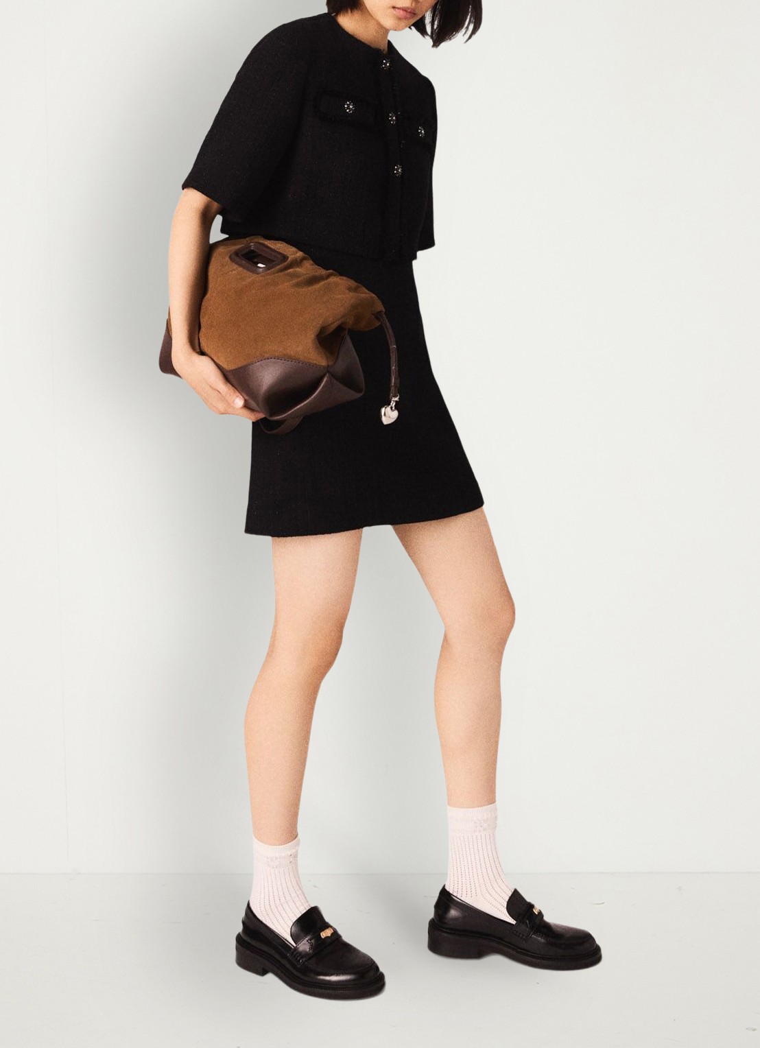 Maje Mini jurk met tweed-look - detail 2 zwart