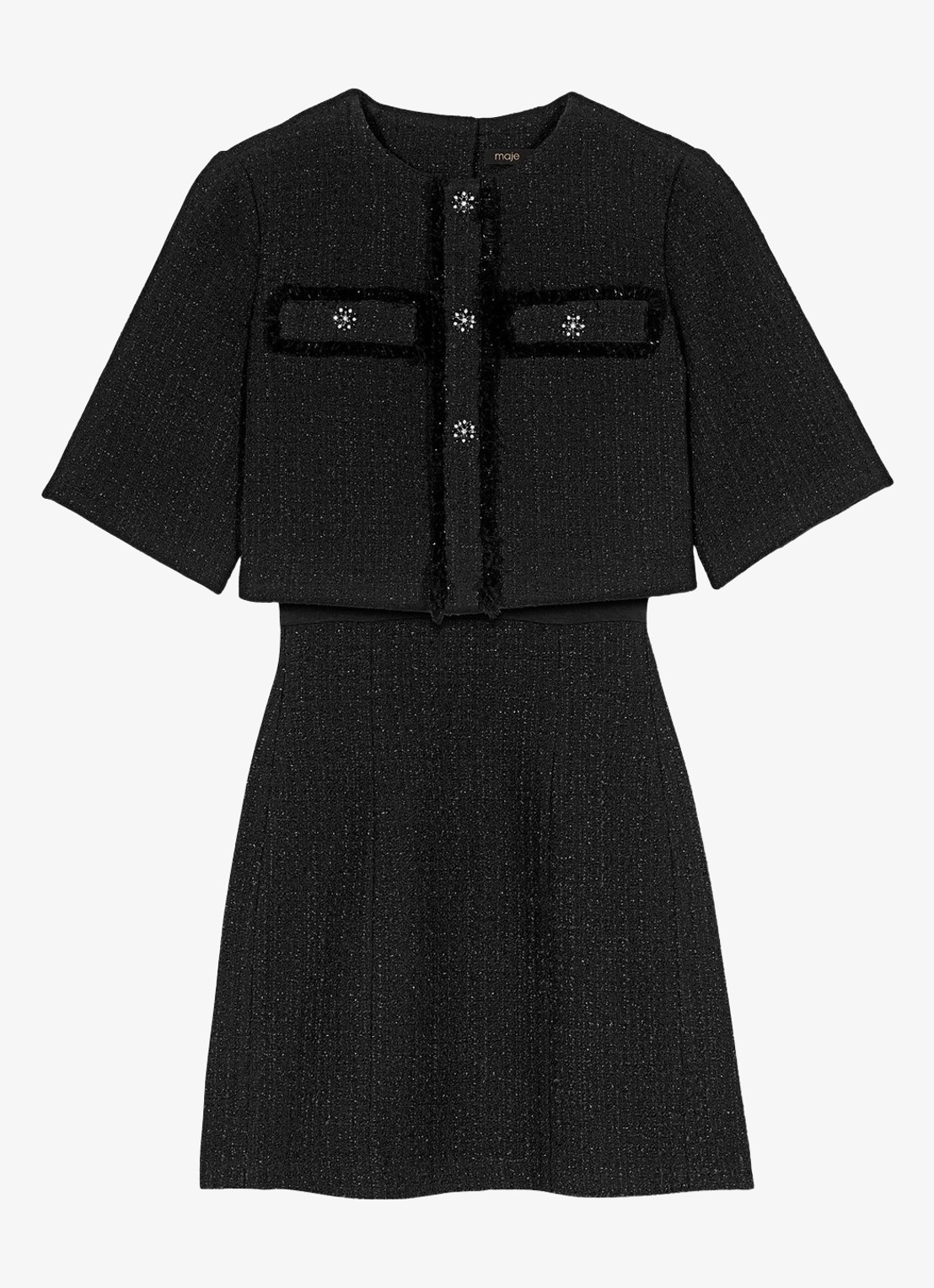 Maje Mini jurk met tweed-look - voorkant 4 zwart