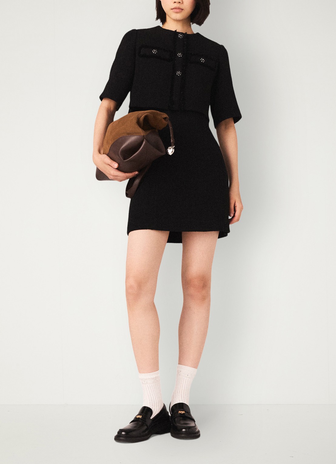 Maje Mini jurk met tweed-look - voorkant 5 zwart