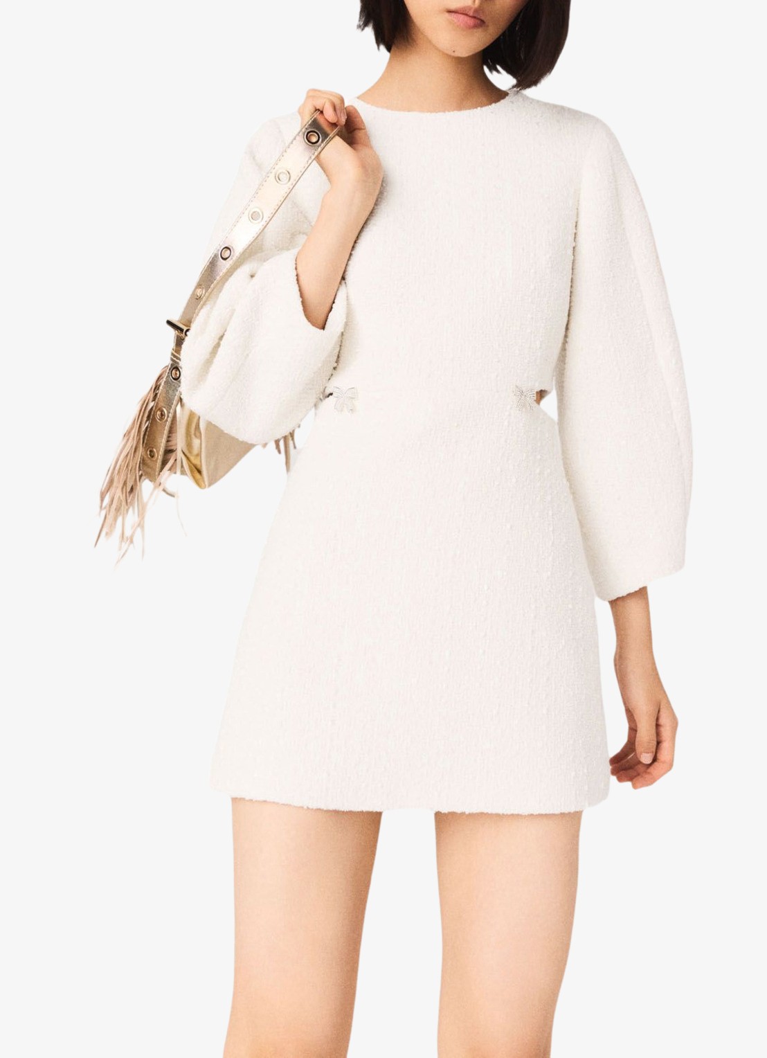 Maje Mini jurk met tweed-look - detail 2 creme